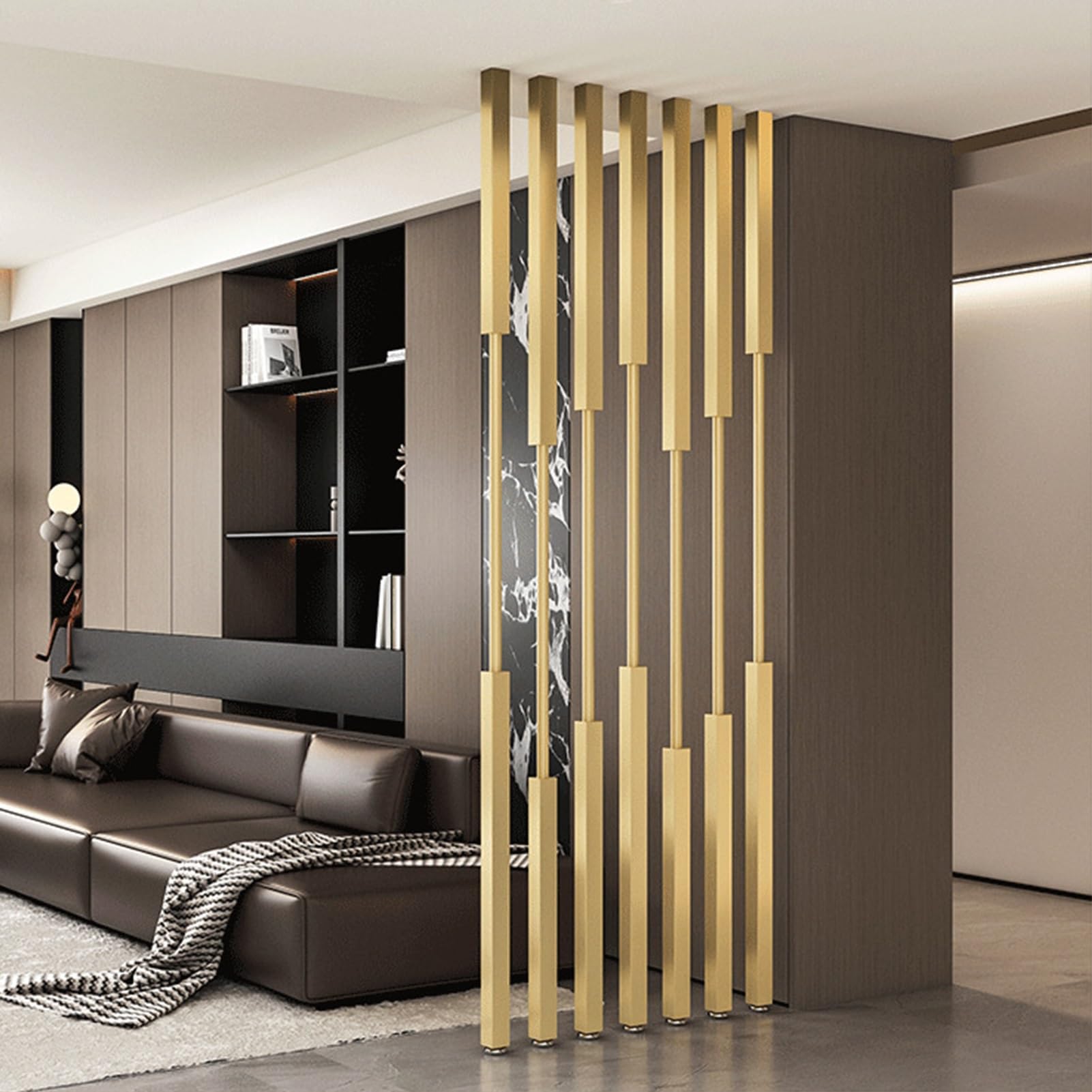 Divisorio decorativo per ambienti da 100-300 cm, divisorio in metallo dorato, senza bisogno di forare, 5/8 schermi a colonna per soggiorno, camera da letto, ingresso(8pcs-C,200cm/79in/6.6ft)