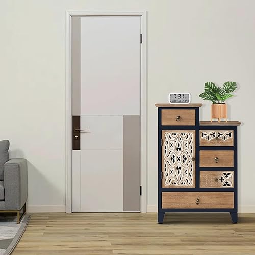 Miniatura 9 de Ahokua Armario decorativo gris para sala de estar, armario rústico con 3 cajones y puerta, gabinete de buffet moderno con estante ajustable,