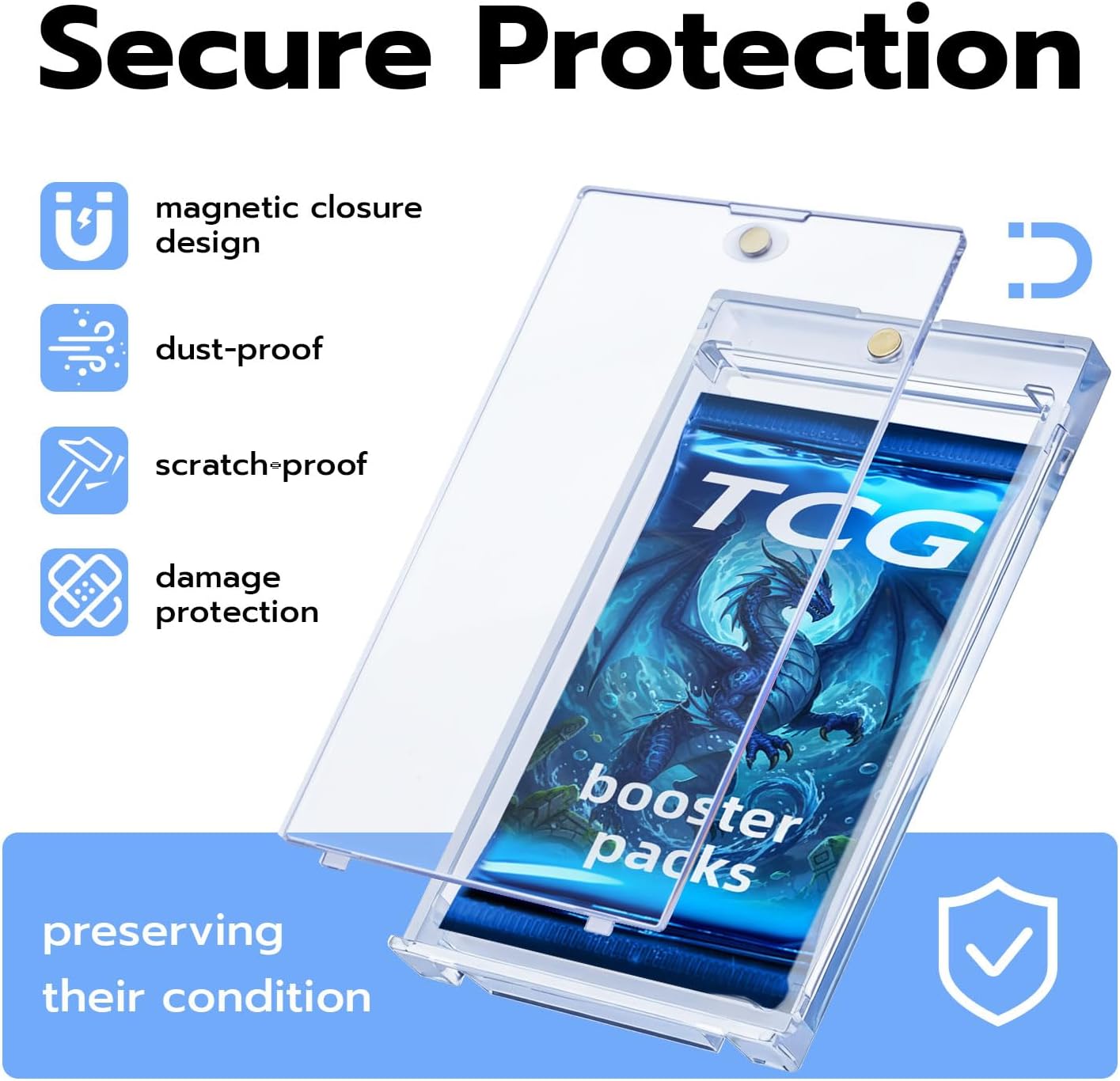 Wigearss 10-Pack One Touch Magnetic Booster Pack Case, Acrylic Booster Pack Protector with UV Protection, Clear Hard Shell TCG Display Holder for Standard Size Trading Card,Sports Cards & Sealed Packs
