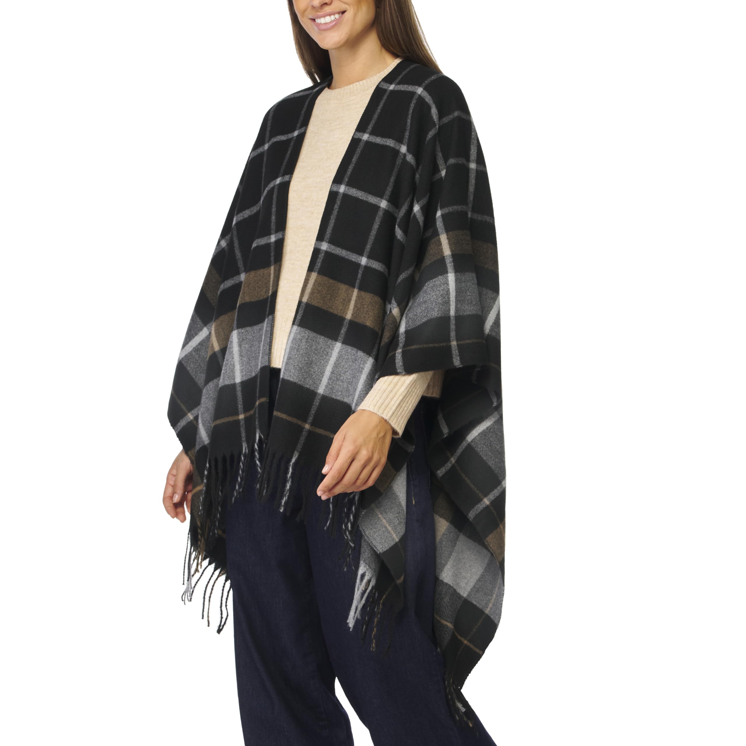 Women's Shawl Wrap Poncho Ruana Cape Cardigan Sweater Open Front for Fall Winter Spring