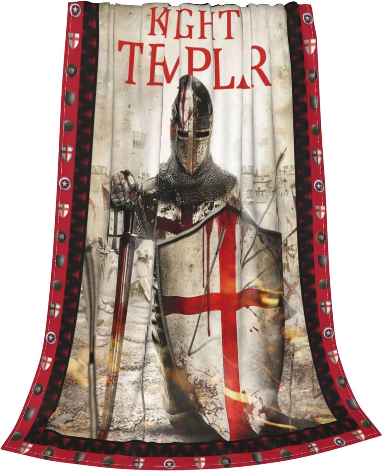 Knights Templar Blanket Templar Throw Blanket Soft Fleece Flannel Bedding Crusader Warrior Gifts for Men Boys Women Girls Lovers Adults Stuff Plush for Couch Sofa Bed Room Decor 50"X60"