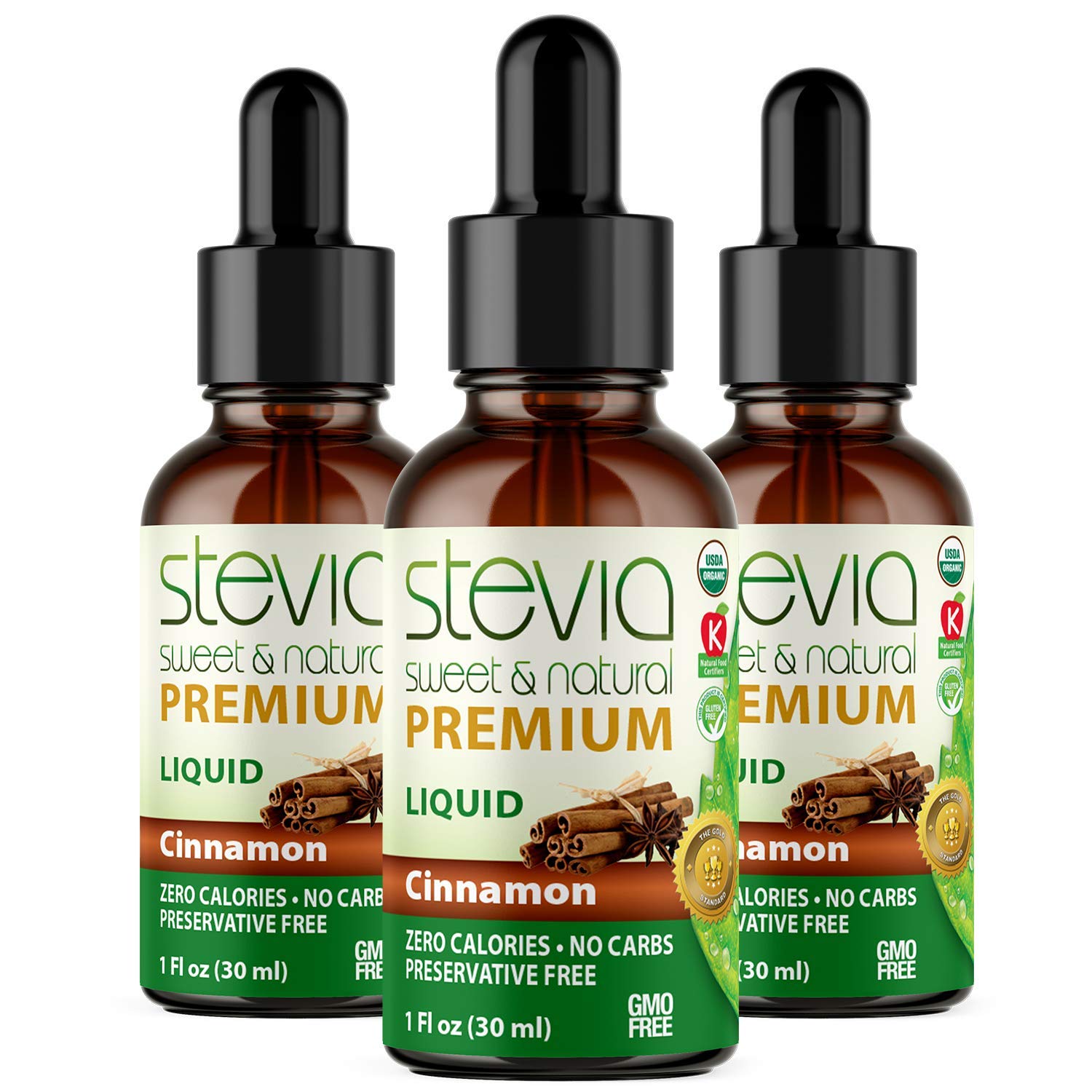 Cinnamon Premium Quality Stevia Drops. Organic Liquid Stevia, Sugar Substitute, Naturally Sweet, Non