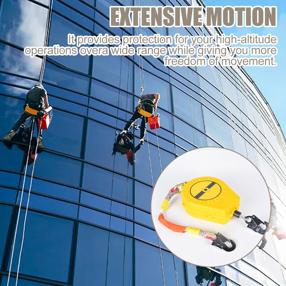 Antichute à Rappel Automatique 10m, Dispositif Anti Chute a Rappel Automatique,Ligne de Vie Auto-Rétractable,Harnais de Securite Anti Chute pour Travaux Sur Toit et Aériens,Charge: 150KG (Jaune)