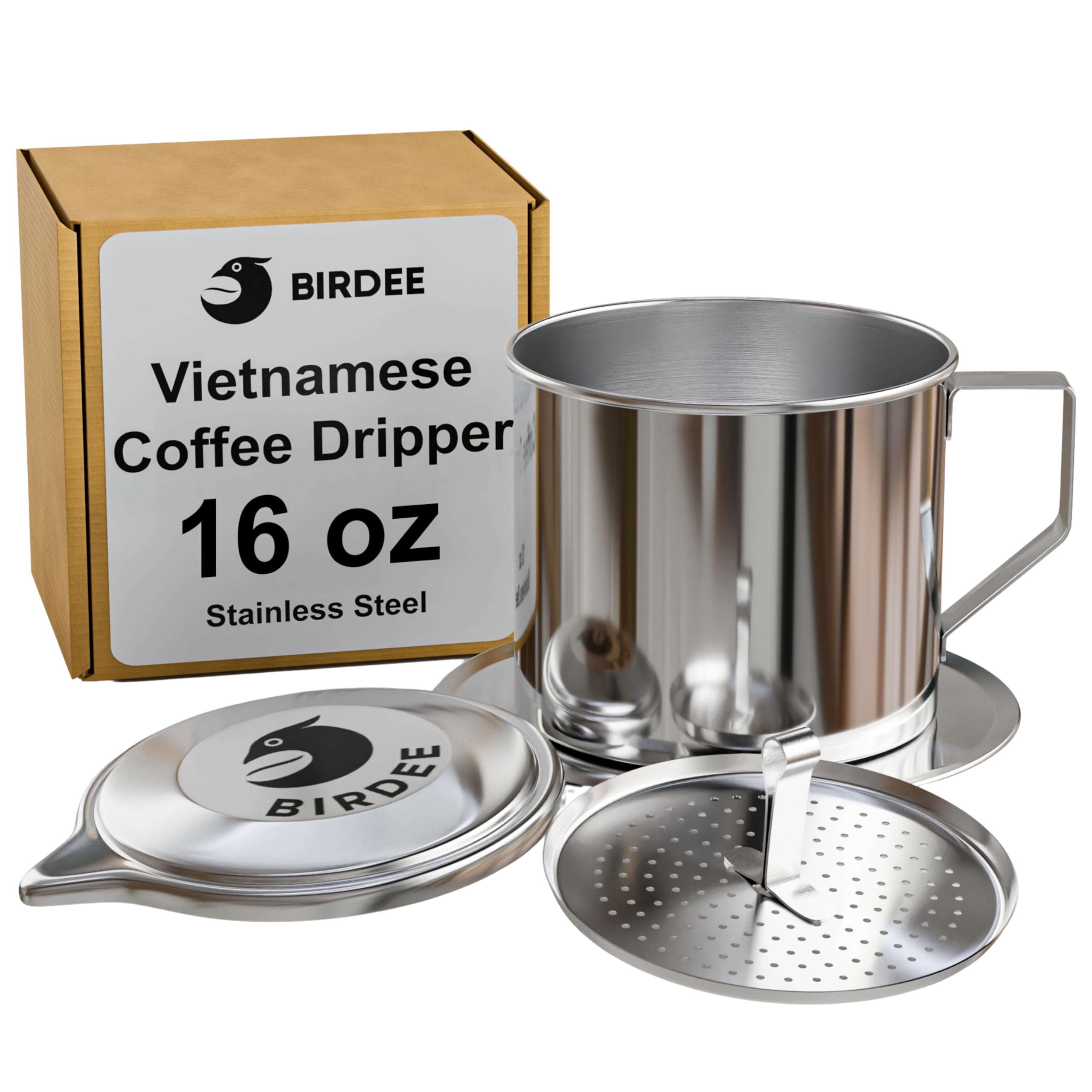 Vietnamese Coffee Dripper - 16 oz, Stainless Steel, Large Drip Filter, Durable, Dishwasher Safe, Home Use, Travel, Camping, Gift Sets