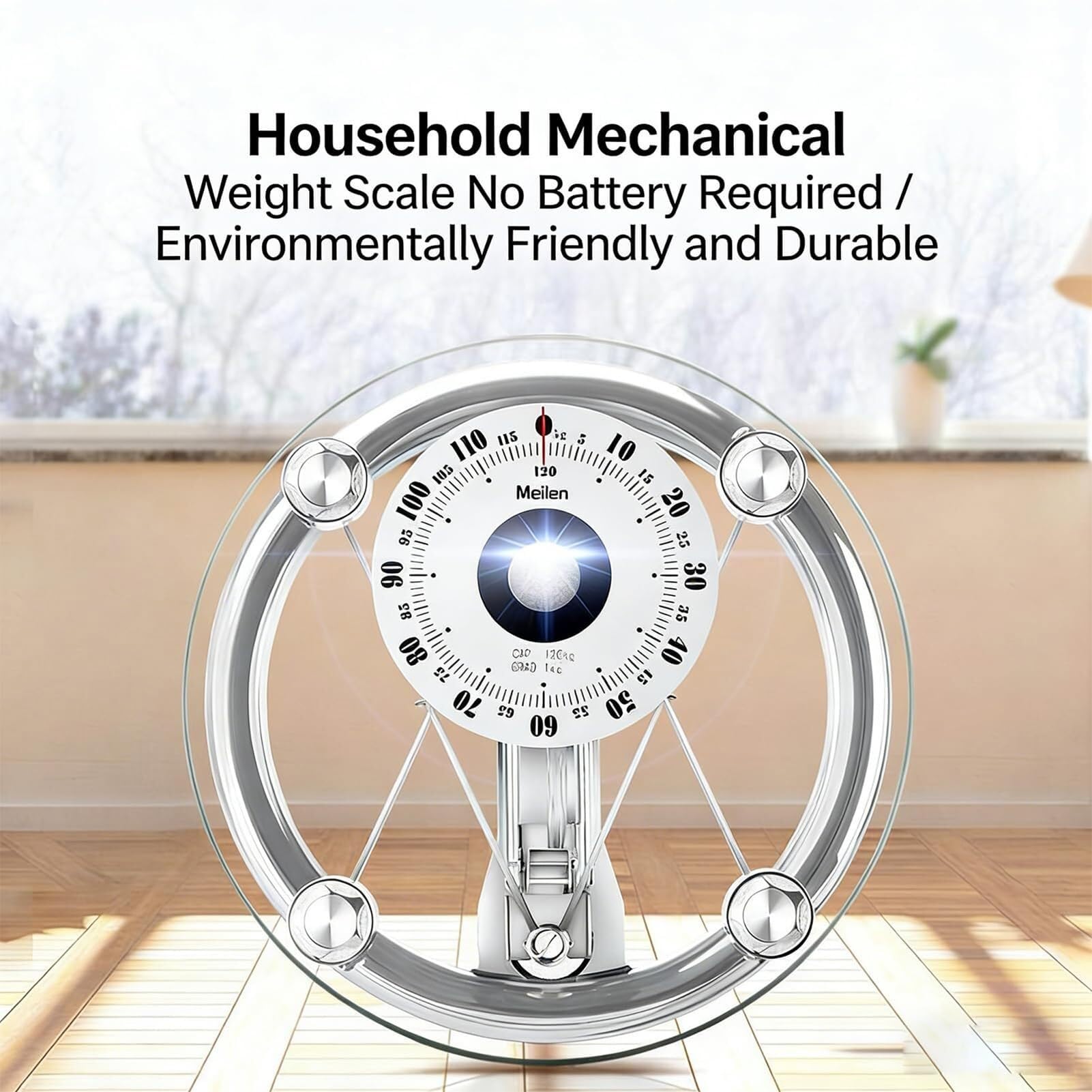 Báscula Mecánica de Baño 120 kg, Báscula Analógica Redonda con Esfera de Vidrio Templado 155 mm, Báscula Profesional para Hotel, Gimnasio y Hogar, Gran Pantalla Fácil Lectura