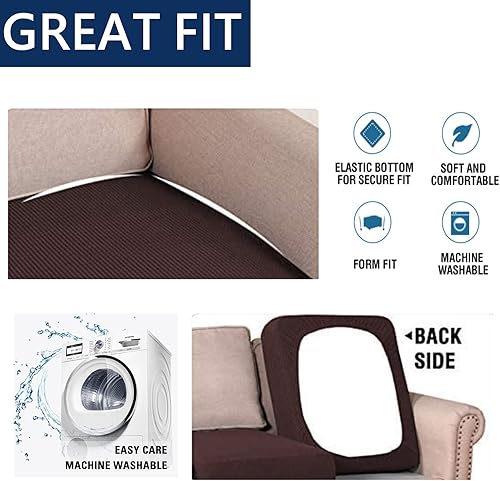 Miniatura 5 de Juego de 2 fundas elásticas de cojín para sofá, tela texturizada jacquard súper suave, se adapta a la mayoría de cojines de asiento, diseño elástico