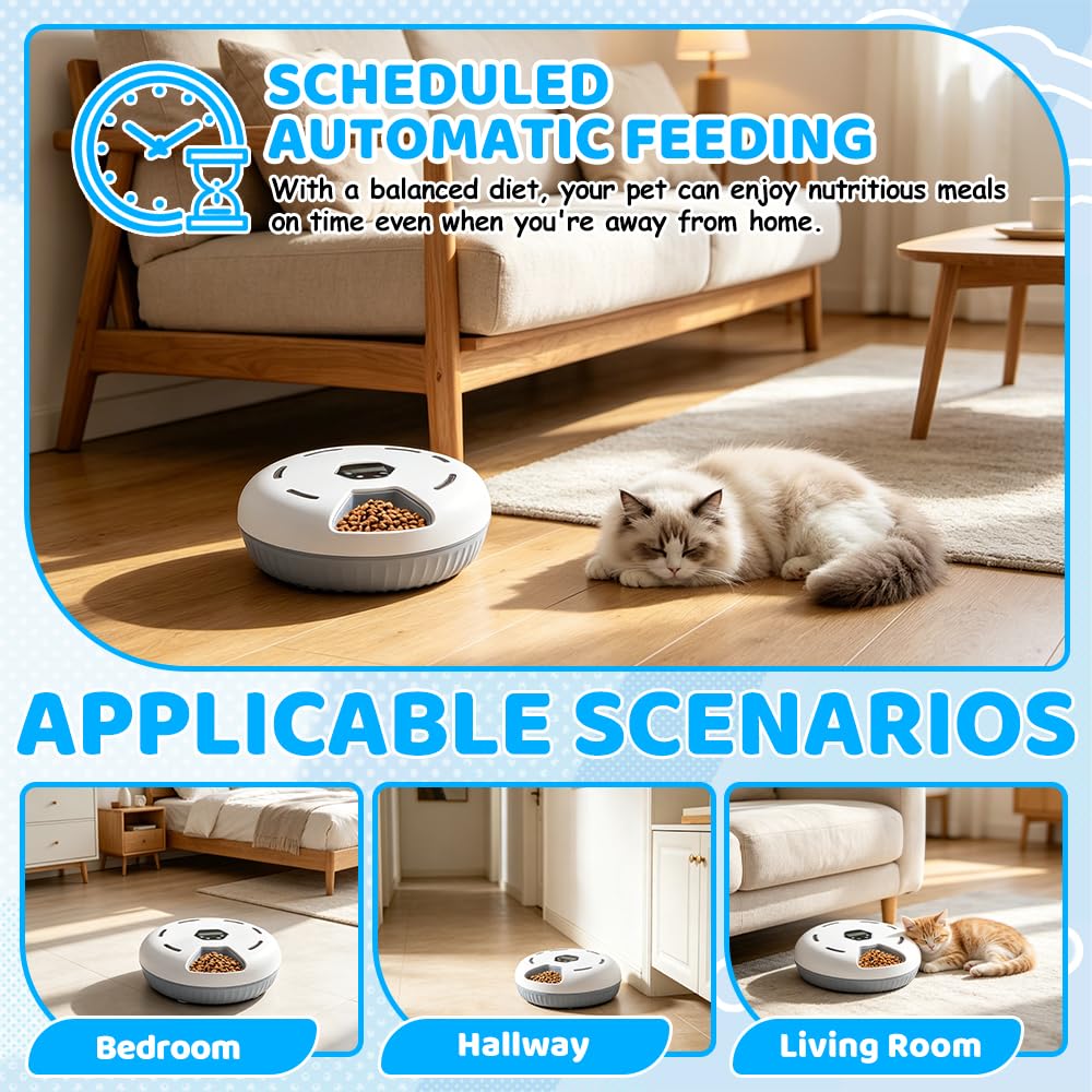 Comedero Automatico Gato, HOVCEH Dispensador para Comida Humeda Gato, Dispensador Comida Ga-to con Temporizador y 2 Paquetes de Hielo, 6 Comidas, El Temporizador se Puede Ajustar Libremente