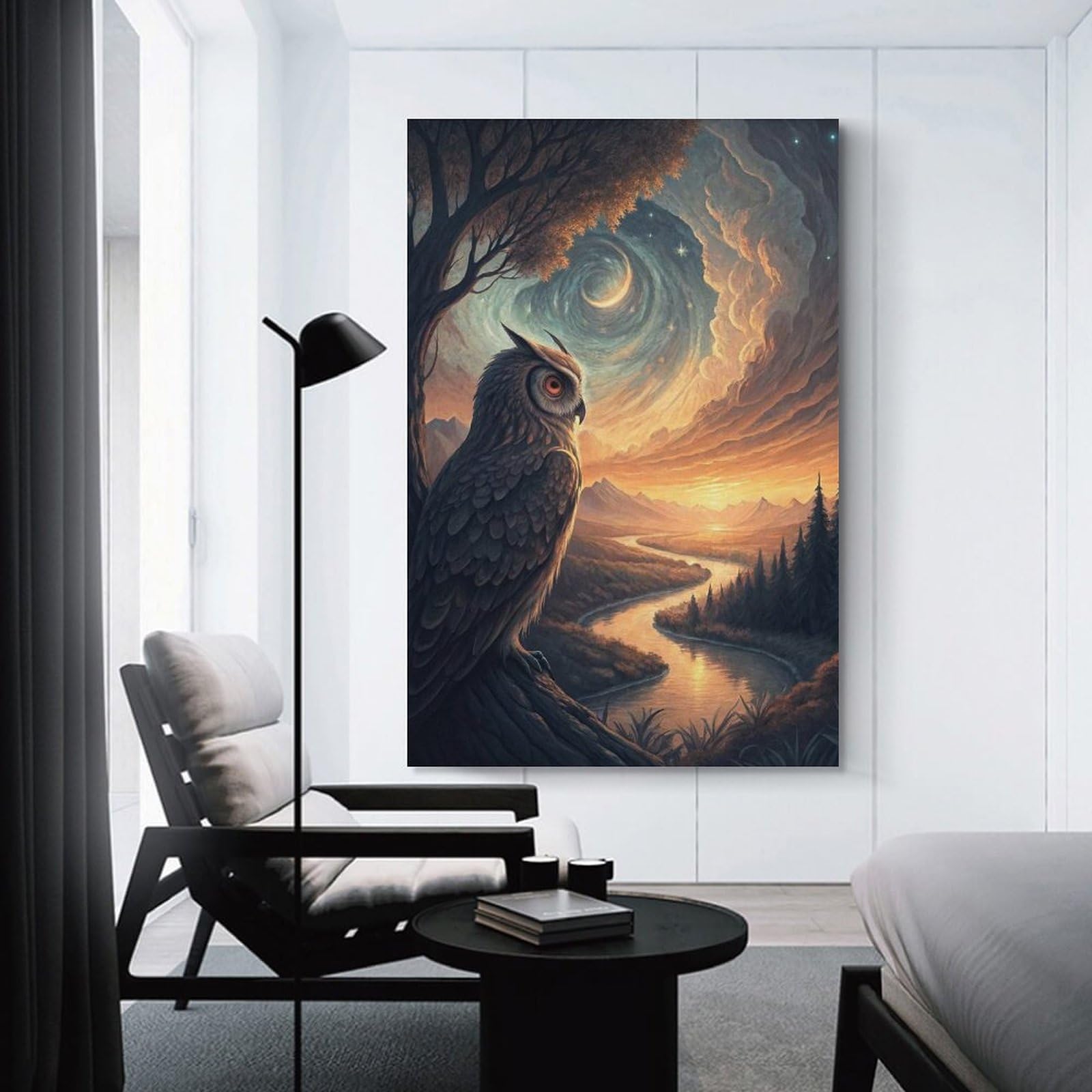 Junmoney Canvas Wall Decor Majestic Owl Overlooking A Serene Landscape, 20x30inch(50x75cm), for Living Room, Bedroom, Office Or Hallway, Stylish Home Artwork for Focal Walls
