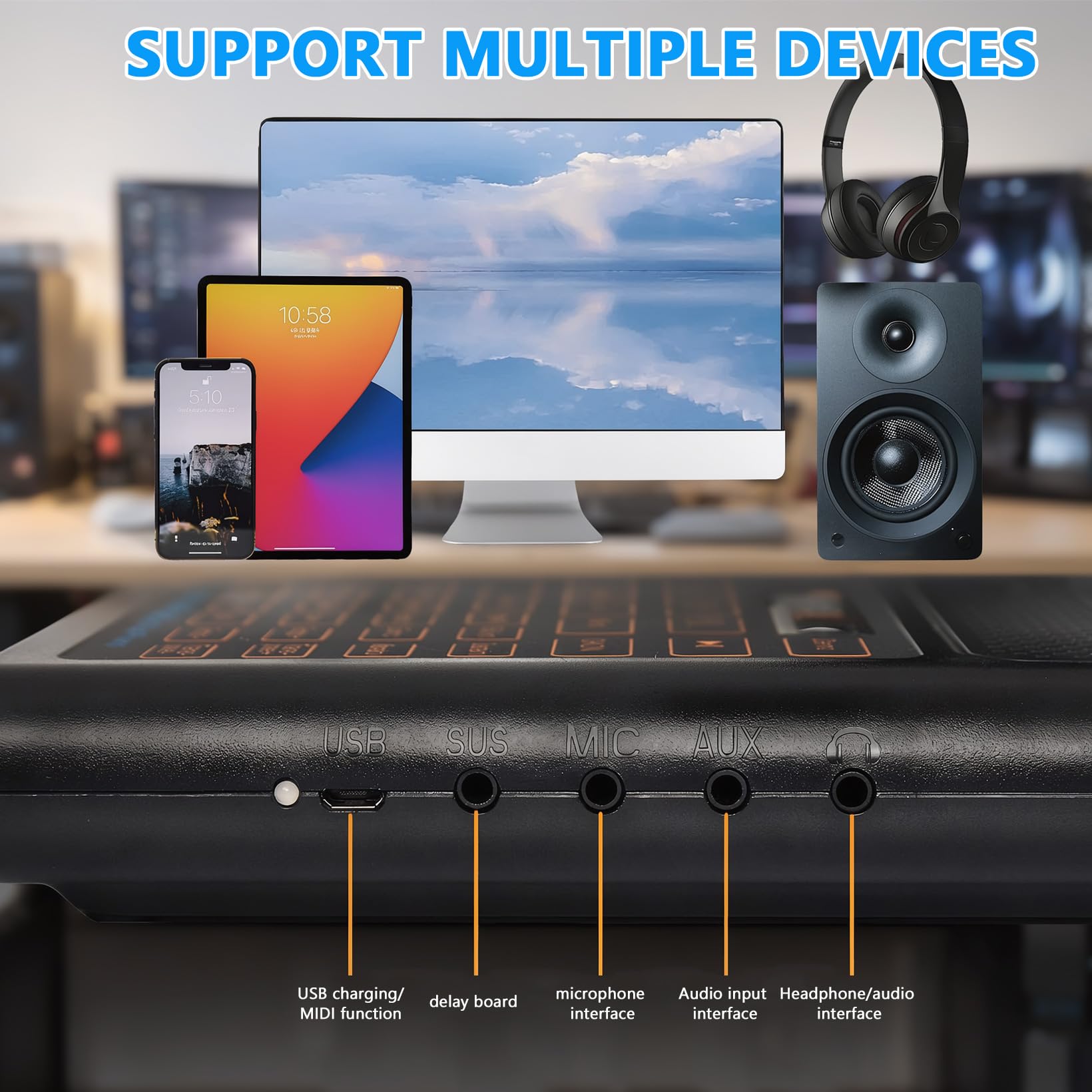 Keyboard Pianoforte, pieghevole, 88 tasti, con 128 suoni e ritmi, pianoforte arrotolabile per bambini con Bluetooth MIDI e pedale, pianoforte digitale, da viaggio, casa, regalo per bambini e adulti