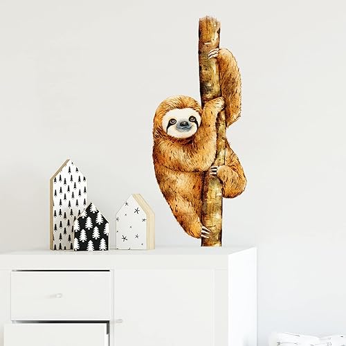 Calcomanía de pared con diseño de perezoso en el tronco del árbol, para guardería, de animales, extraíble, para despegar y pegar, impermeable, para