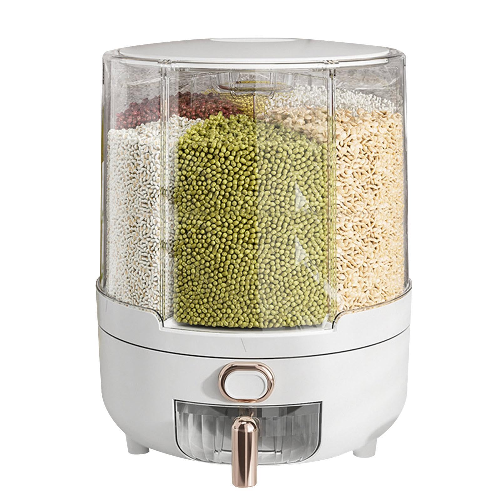 Contenedor de arroz | Dispensador de granos giratorio de 360° | Contenedor de almacenamiento de arroz con 6 compartimentos | Tapa extraíble | Dispensador de almacenamiento de lentejas