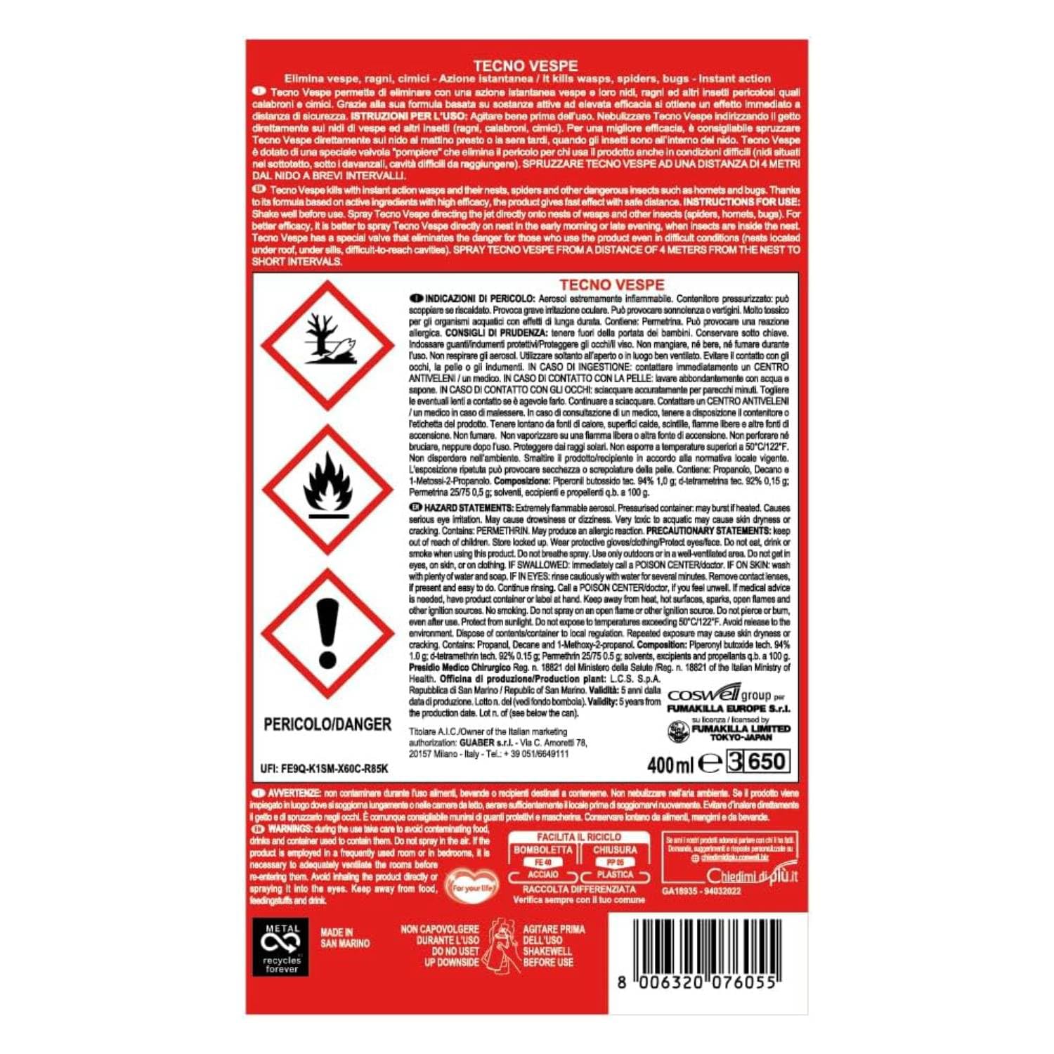 Vape Insetticida Repellente Spray Anti Zanzare, Vespe e Cimici (Vape Spray Vespe, 2)