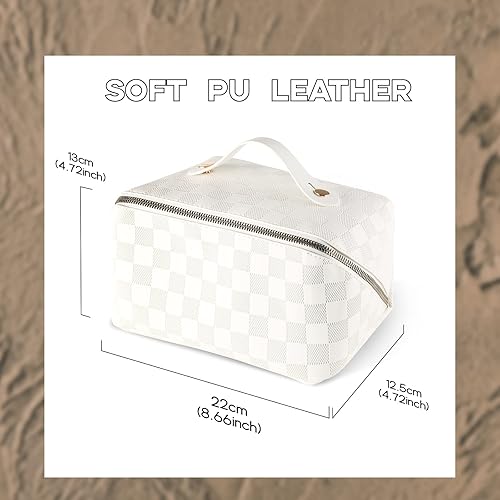 Miniatura 3 de Bolsa de maquillaje portátil que se abre plana para un fácil acceso, bolsa de cosméticos grande impermeable bolsa de aseo, Blanco, Moda retro