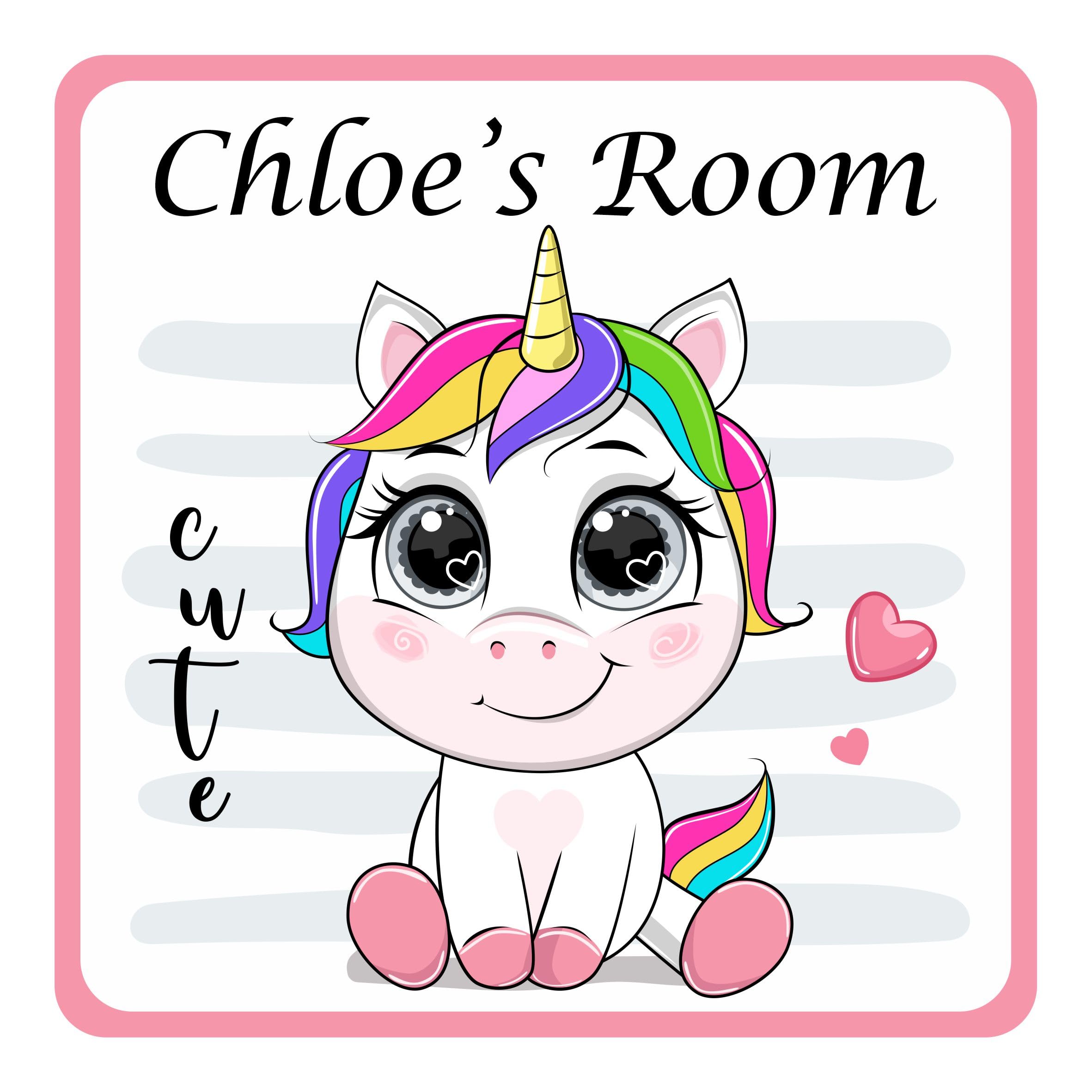 Cute Big Eyes Unicorn Kids Bedroom Door Sign Personalised For You - Any Name! Door Plaque,Girls/Boys,Nursery,Decor,Kids Room,Animals