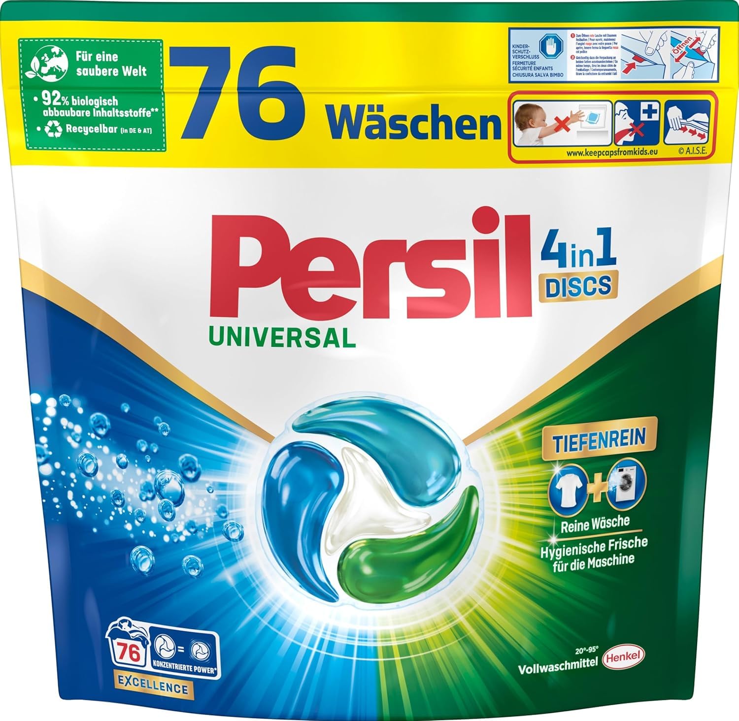 Persil Universal 4in1 DISCS 76 Waschladungen, Universal Waschmittel mit Tiefenrein Technologie, Vollwaschmittel für reine Wäsche und hygienische Frische für die Maschine