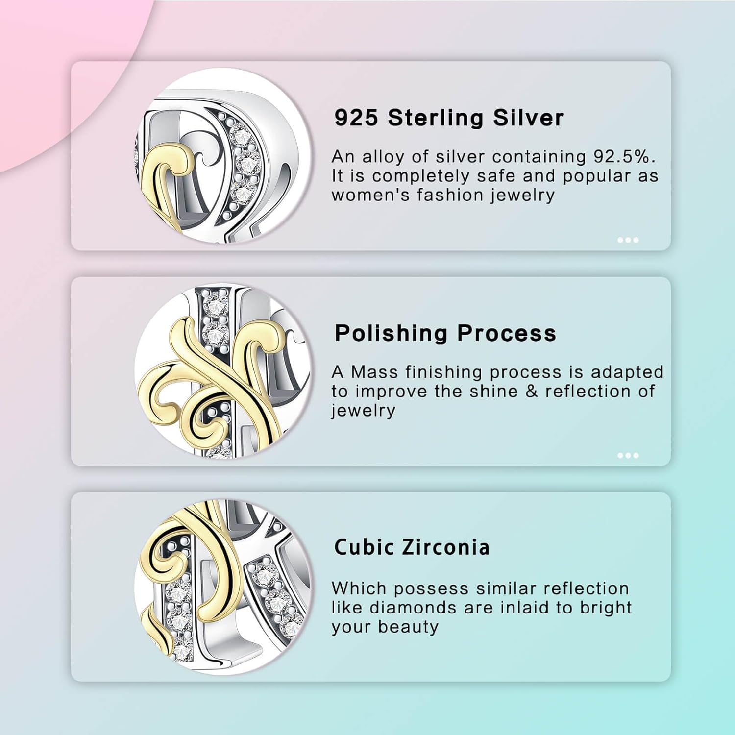 LUXILLA 925 Sterling Silver Letter A~Z Charms Alphabet fit for Bracelet Necklace Pendant Bead Charms Valentine's Day Mother's Day Jewelry Gifts for Women Family Friends - Image 5