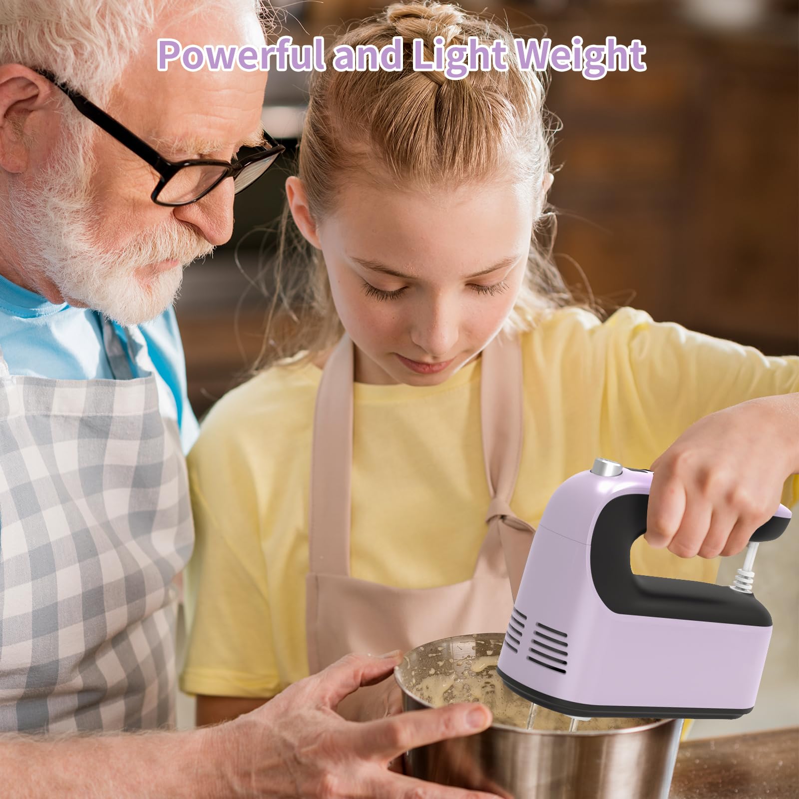 Yomelo Mixeur plongeant numérique à 9 vitesses électrique, puissant moteur CC de 400 W, mélangeur de four à main avec boîte de rangement sous pression, 5 accessoires en acier inoxydable, batteurs