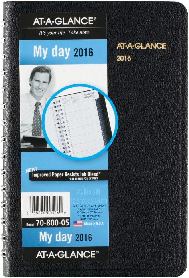 AT-A-GLANCE Daily Appointment Book / Planner 2016, 12 Months, 4.88 x 8 Inch Page Size, Black (7080005)