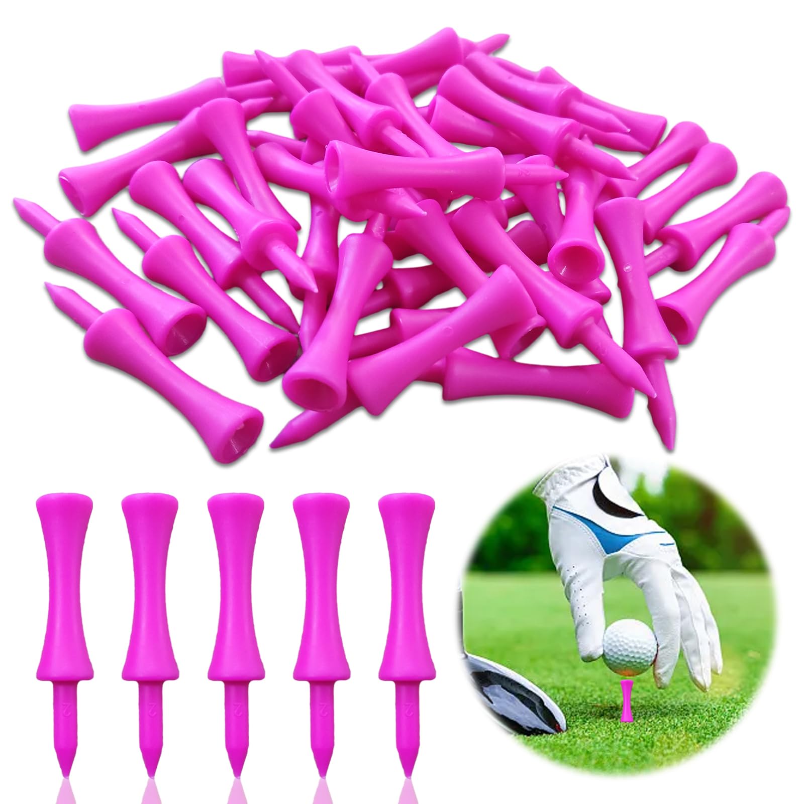 40PCS Pink Golf Tees Plastic, Reusable 57MM, Professional Height Control, Golf Stud Plastic Set, Sturdy and Durable