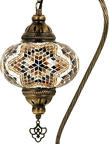 Miniatura 2 de 5 Variotion Mosland Home Turkish Lamp Mosaic Table Lamps Turkish Moroccan Lamp with Bronze Base Handmade Swan Neck Tiffany Night Lamp Mosaic