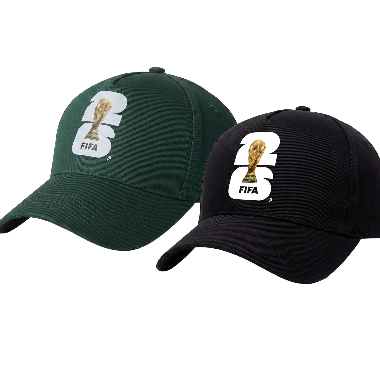 Covbozk 2 Pack FIFA World Cup 2026 Baseball Cap, Adjustable Cotton Football Fan Hat, Breathable Sports Cap for Men Women Outdoor Travel-Black+Green