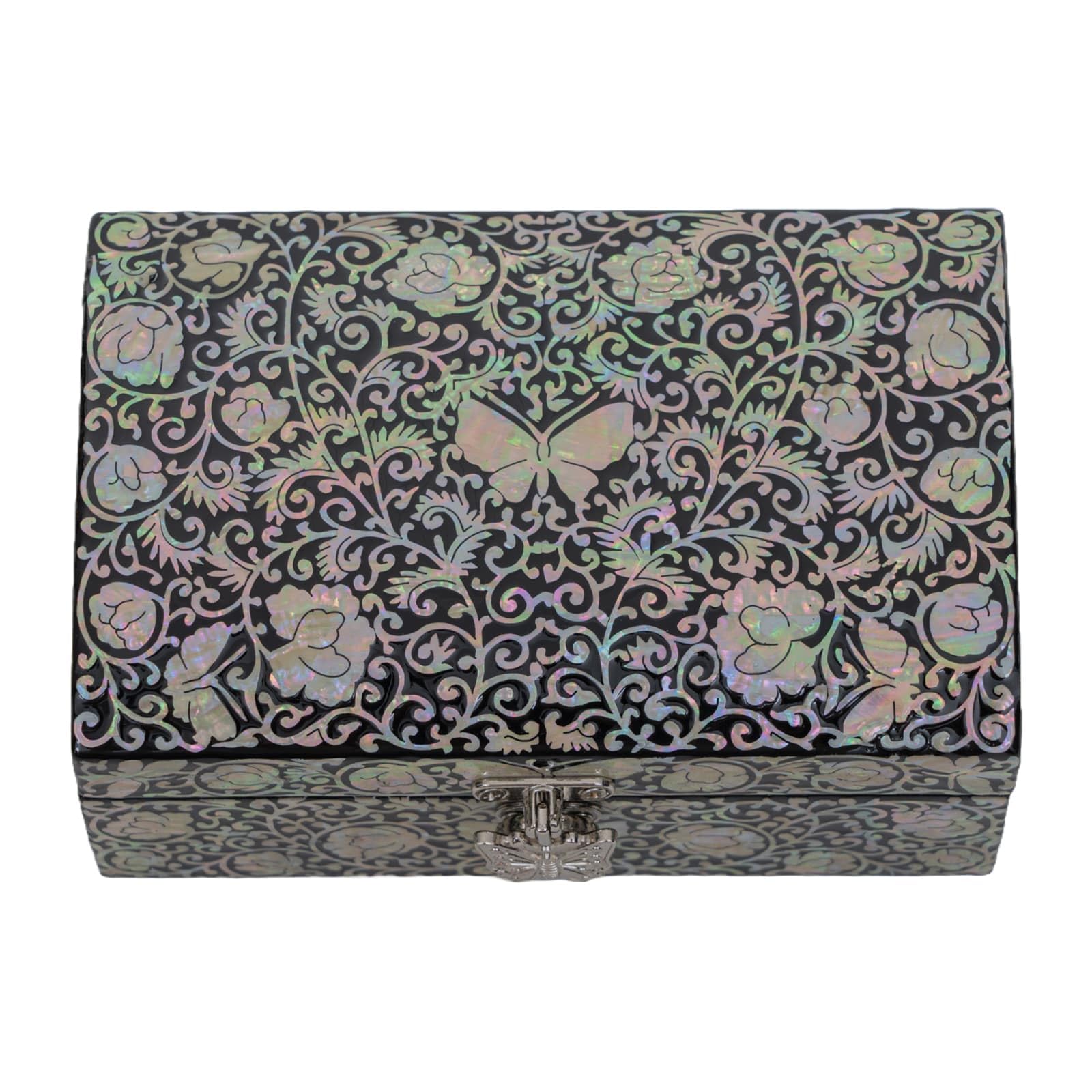 February Mountain Women's Black-Butterfly Mother Of Pearl Box - Handmade Trinket Box Mother's Day Wedding Anniversary Christmas Birthday Gifts For Who Have Everything (Black-Butterfly)