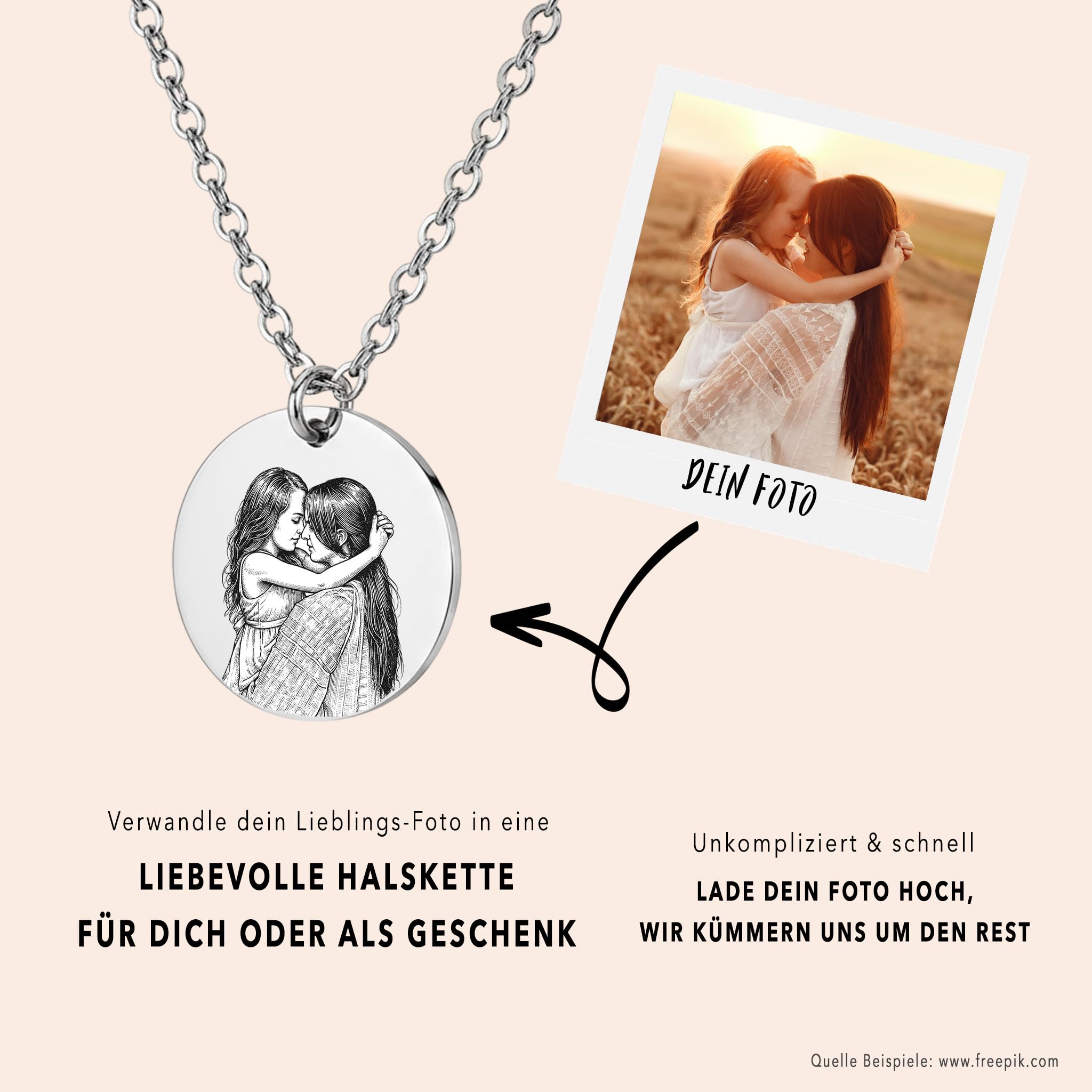 Golden Paw Personalisierte Foto Halskette mit Gravur - Haustier, Paar, Kind, Oma, Opa, Liebe, Hochzeit - Bild gravieren, Geschenk -Erinnerung von Hund, Katze, Pferd- 45 + 5 cm verstellbar