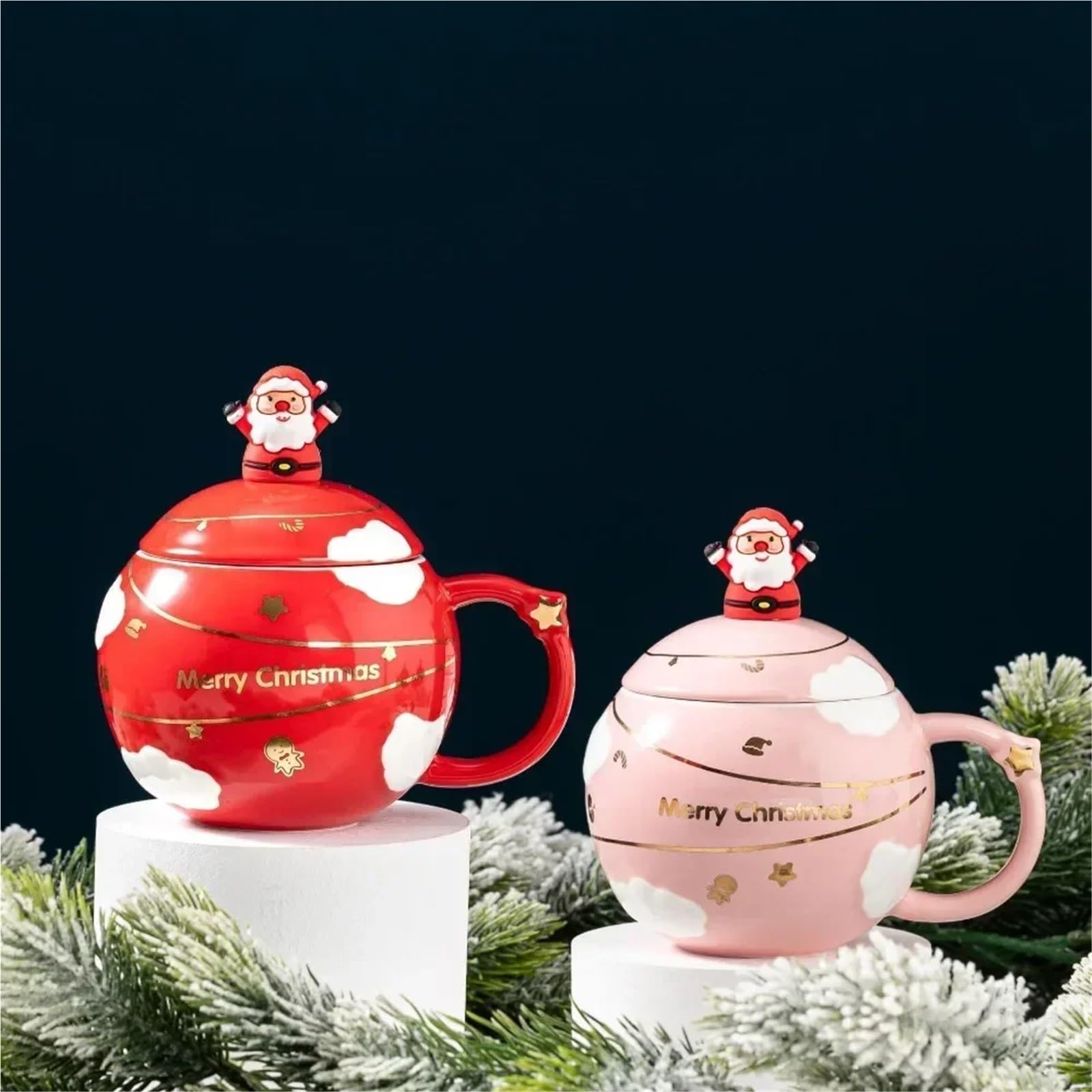 Taza de cerámica con Tapa, 2 uds., café, té de la Leche, Desayuno, Dibujos Animados, cumpleaños, Amigo, Familia, hogar, Oficina, Beber, 400ml para Café y Leche(Red)