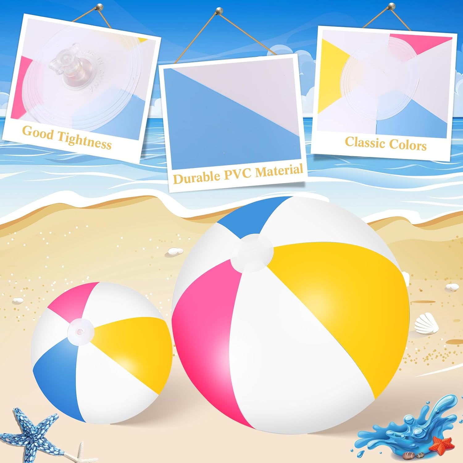 Realspring 36 Pcs Inflatable Beach Balls Bulk 6" 12" 16" 24" 40" Multiple Sizes PVC Summer Swimming Pool Ball for Adults Outdoor Beach Hawaii Water Games Party Decorations