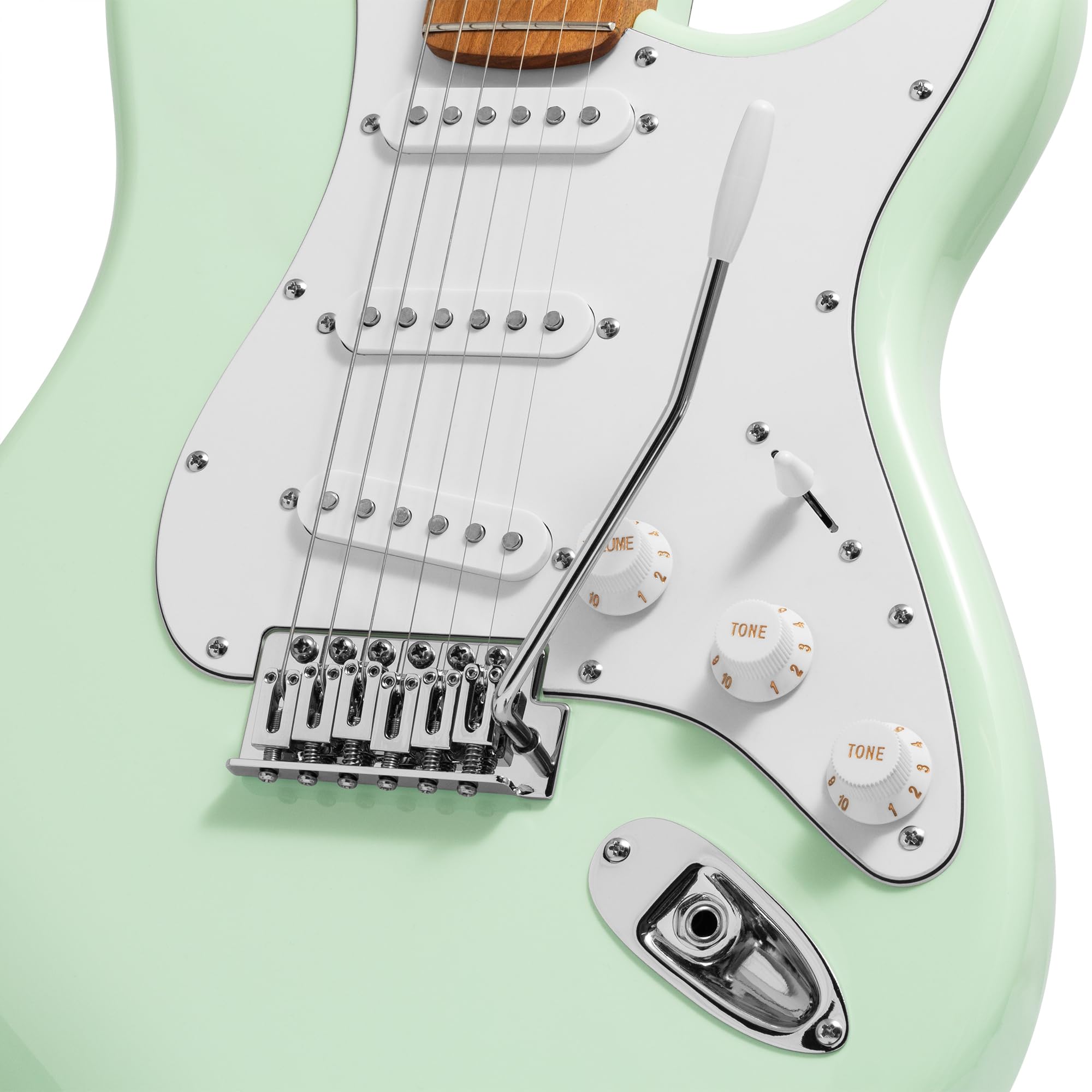 Tiger ELG-MG Guitarra Eléctrica Tamaño Completo - Verde Menta | Cuello de Arce Tostado, 3 Pastillas Single Coil (SSS), Apta para Todos los Estilos