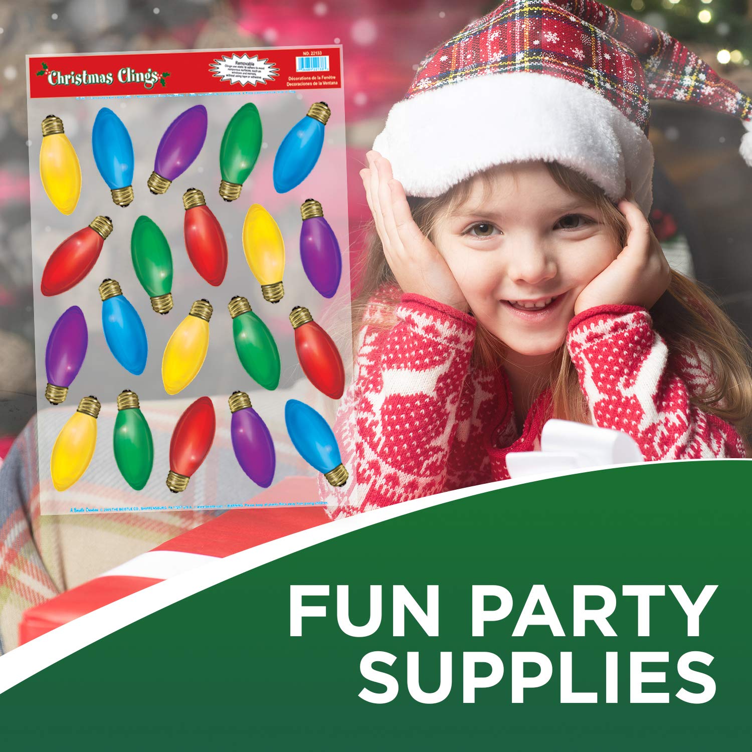 Christmas Light Bulb Window Clings Pack of 3