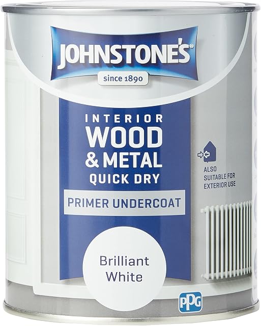 Johnstone's - Quick Dry Gloss Primer Undercoat - Brilliant White - Water Based - Interior Wood & Metal - Fast Drying - Low Odour - Dry in 1-2 Hours - 13m2 Coverage per Litre - 0.75 L