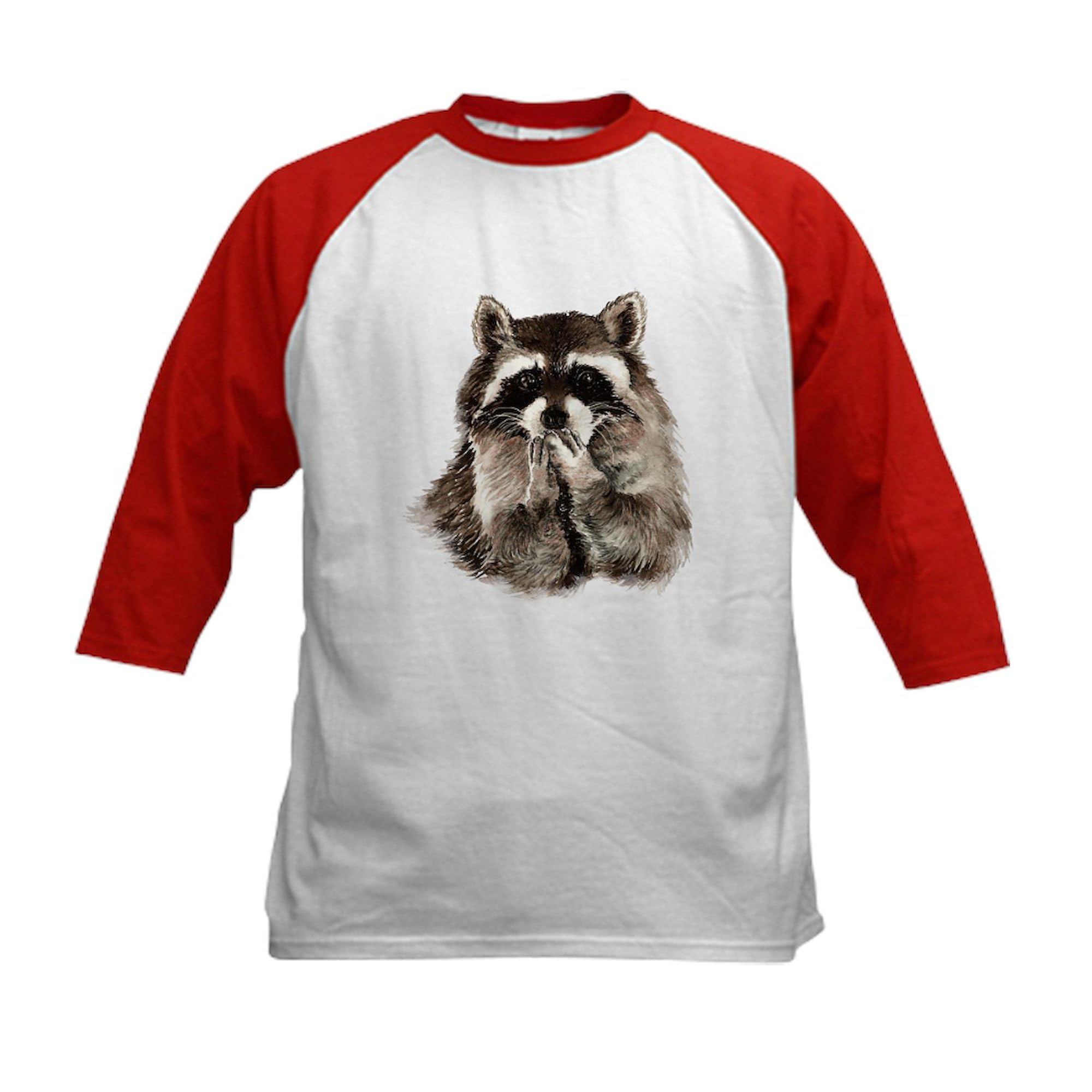 CafePress Cute Humorous Watercolor Raccoon Blowing A Kiss Ba Kids Cotton Baseball Jersey, 3/4 Raglan Sleeve Shirt Red/White