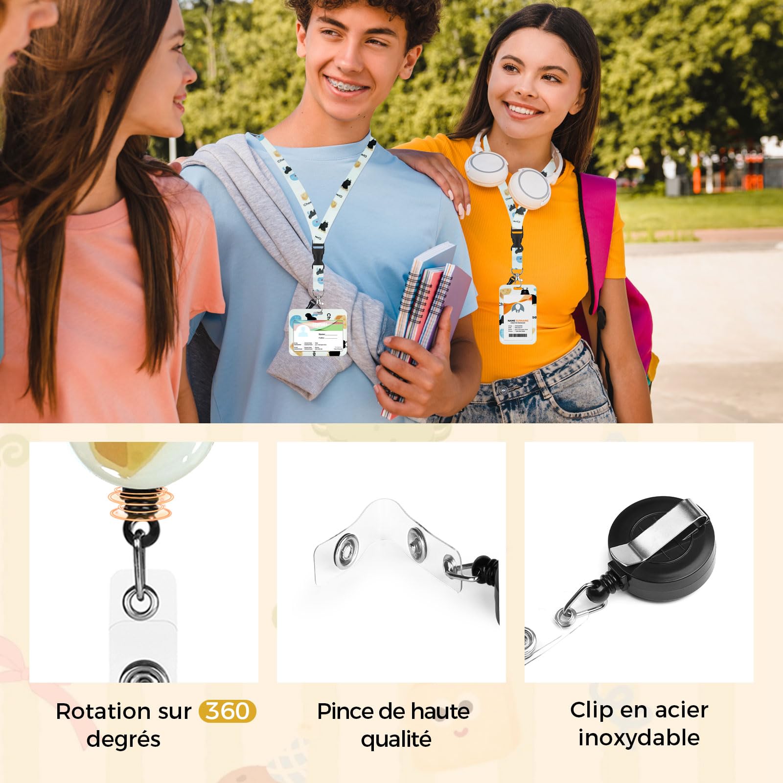 Porte Badge Tour De Cou 2 Pcs Porte-Badge Avec Portant Cordon Pour