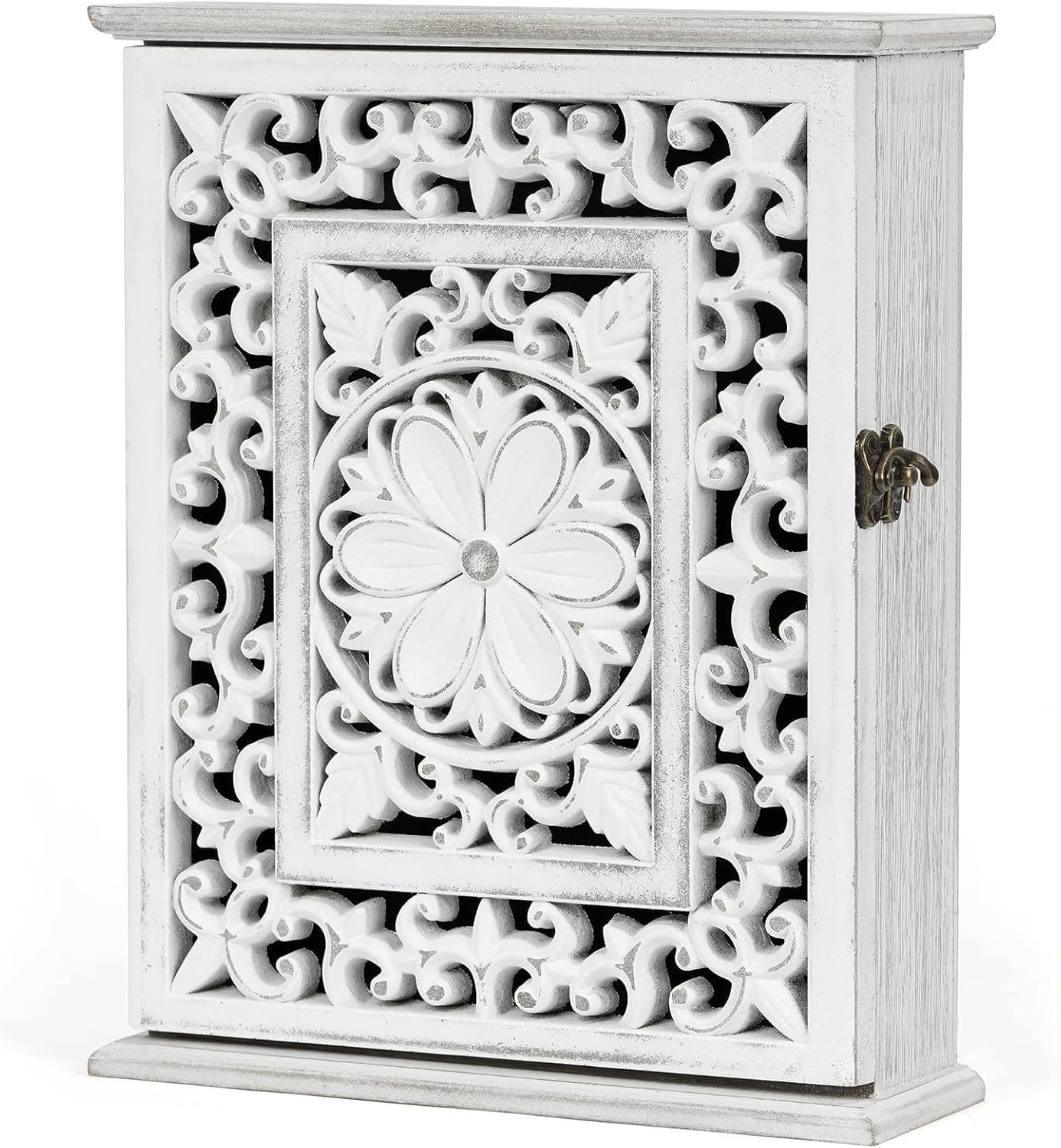 Wooden Key Holder Wall Key Box Key Cabinet, Key Hooks Wall Mounted Hangers Rustic Decorative Wood Key Rack w/ 6 Key Hooks Home Office Entryway Mudroom Hallway Bedroom Living Room, Retro White