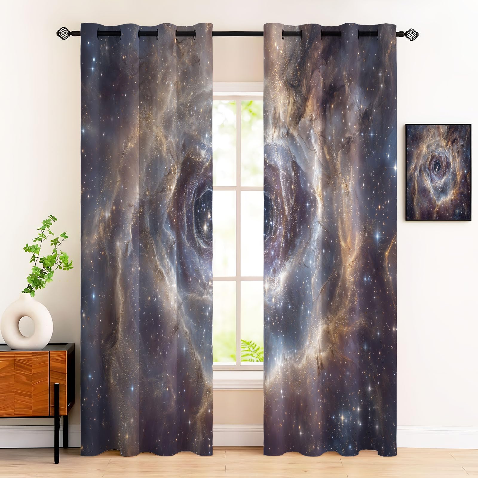 Rideaux thermiques à oeillets occultation totale motif ciel étoilé violet