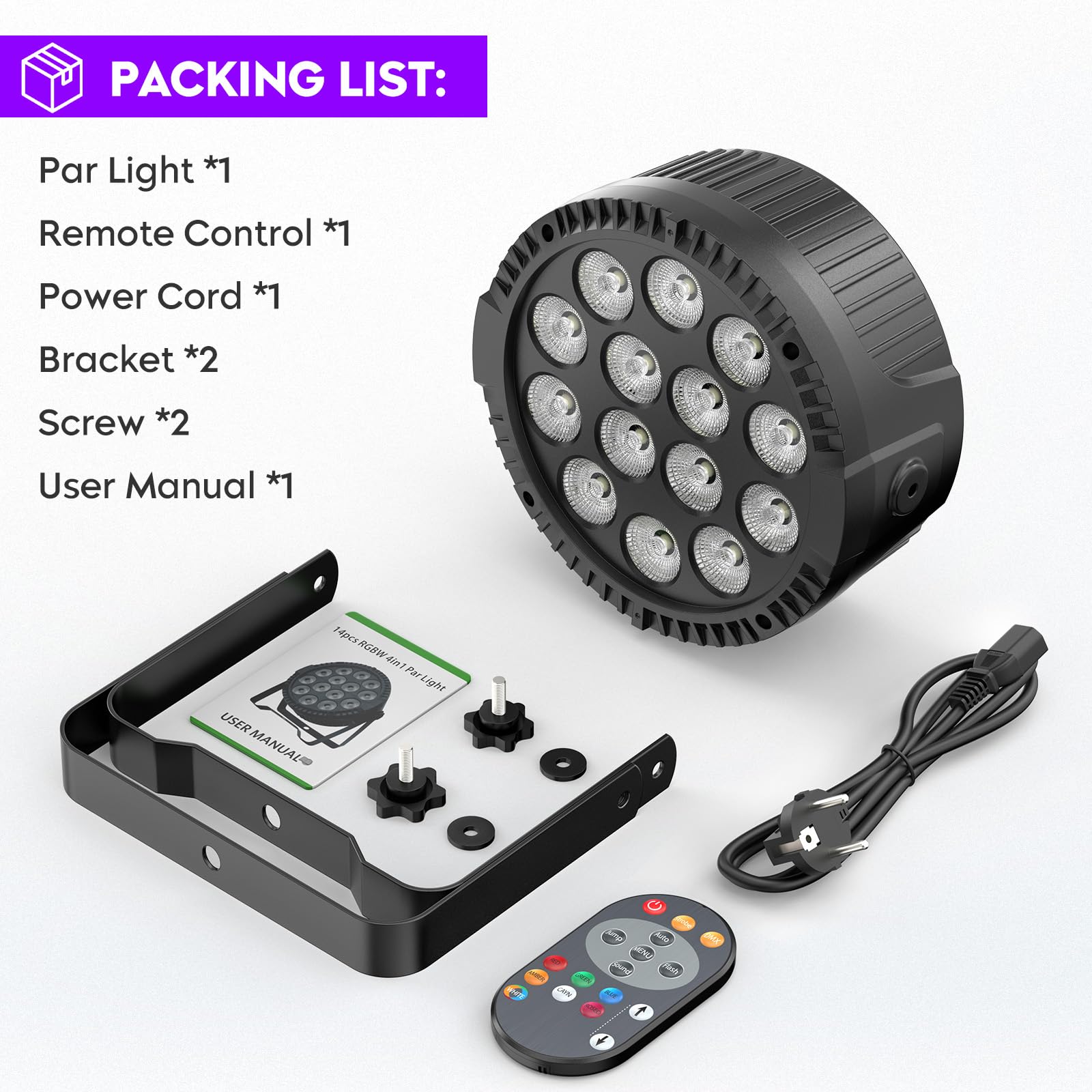 2 pezzi Fatto LED Par Luce Palco 14 * 6W RGBW DMX512 Luz Discoteca con Telecomando Fari per Illuminazione Supporta 7 Modalità Luce Festa per DJ Bar Banda Cinema Matrimonio Compleanno