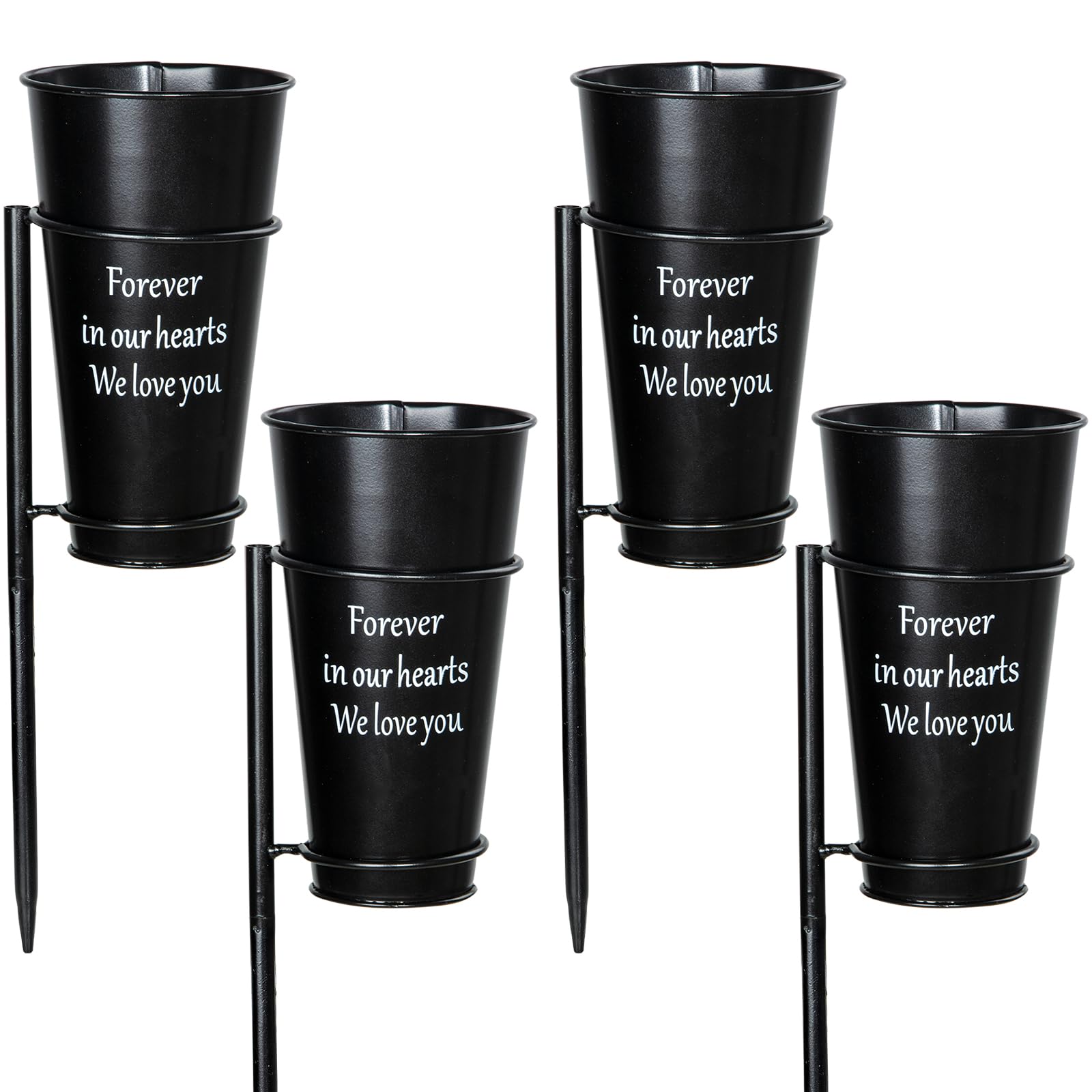 Vaso Commemorativo In Metallo Per Cimitero Con Punta, Porta Fiori Con Scritta 'Loving Memory', Regalo Funerario, Resistente Alle Intemperie - 2