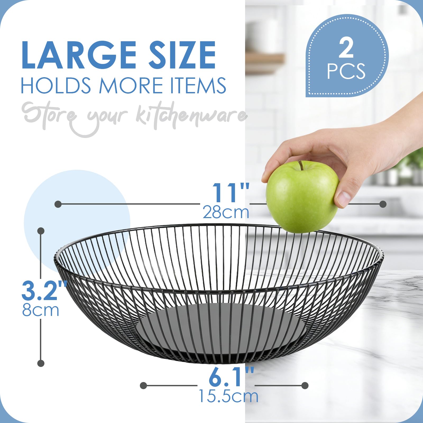 Gran Frutero de Metal Negro para Cocina Moderna, Cesta de Frutas Grande de 28x7.5 cm con Diseño Elegante y Duradero, Ideal para Organizar y Exhibir Frutas Frescas en tu Hogar o Mesa de Comedor