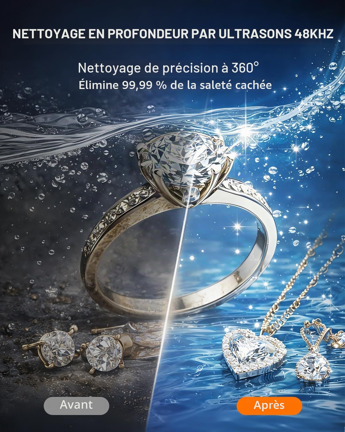 LifeBasis Nettoyeur Ultrasons 600 ml Professionnel, Bac Ultrasons avec 5 Modes de Nettoyage pour Lunettes, Bijoux, Montres, Argent et Rasoirs