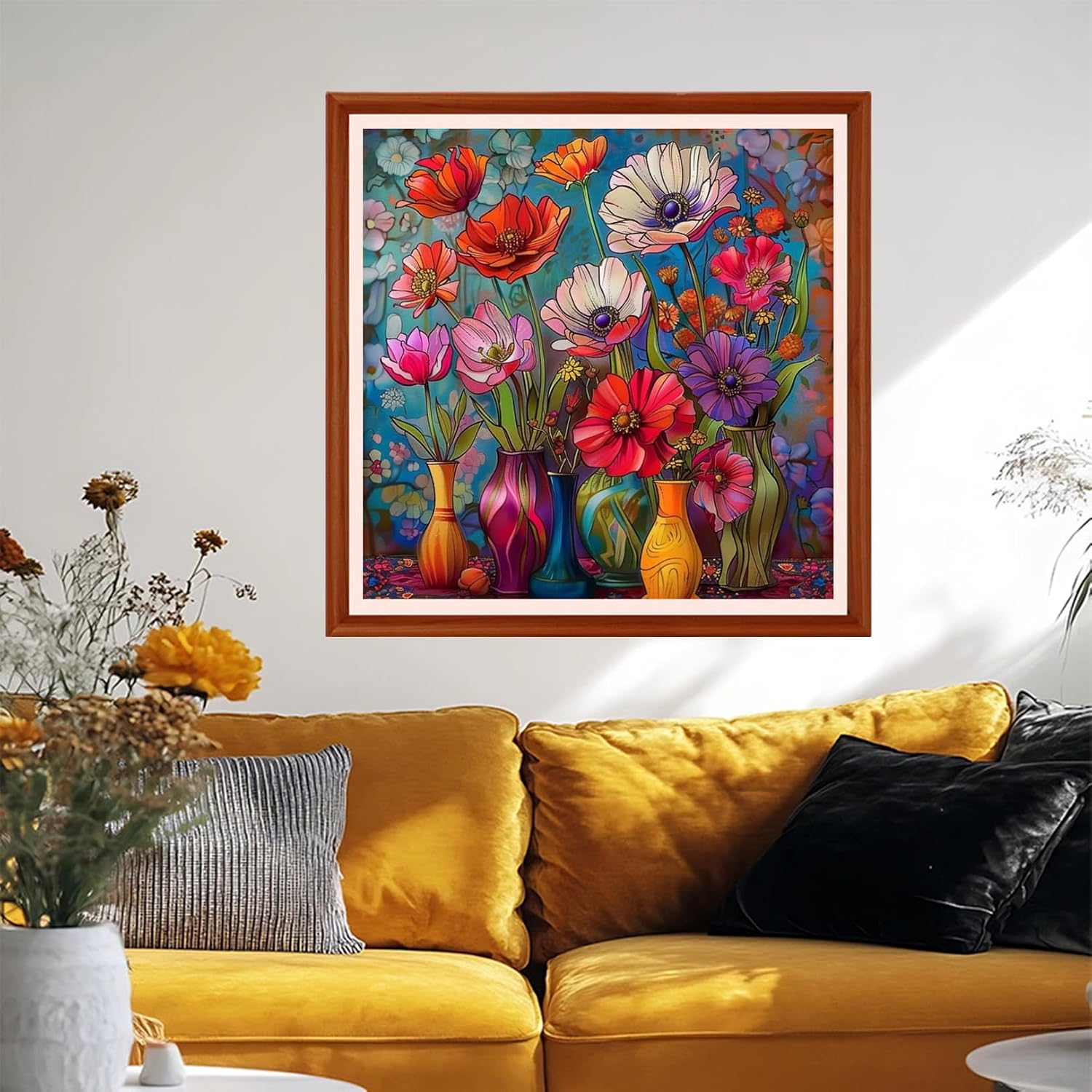 Foxhool Stamped Cross Stitch Kits,11CT Printed Cross Stitch Pattern Full Embroidery Kits for Beginner Needlepoint Kits&Colorful Flower vase 18x18 inchs