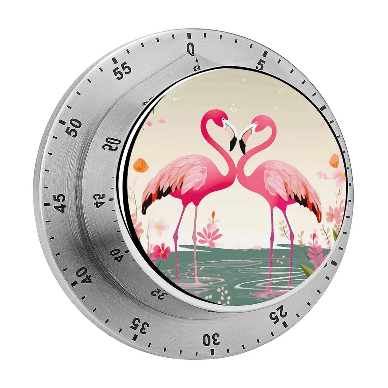Flamingos and Flowers Manual Countdown Timer with Magnetic Base Visual Mechanical Timer for Classroom Home Study and Cooking