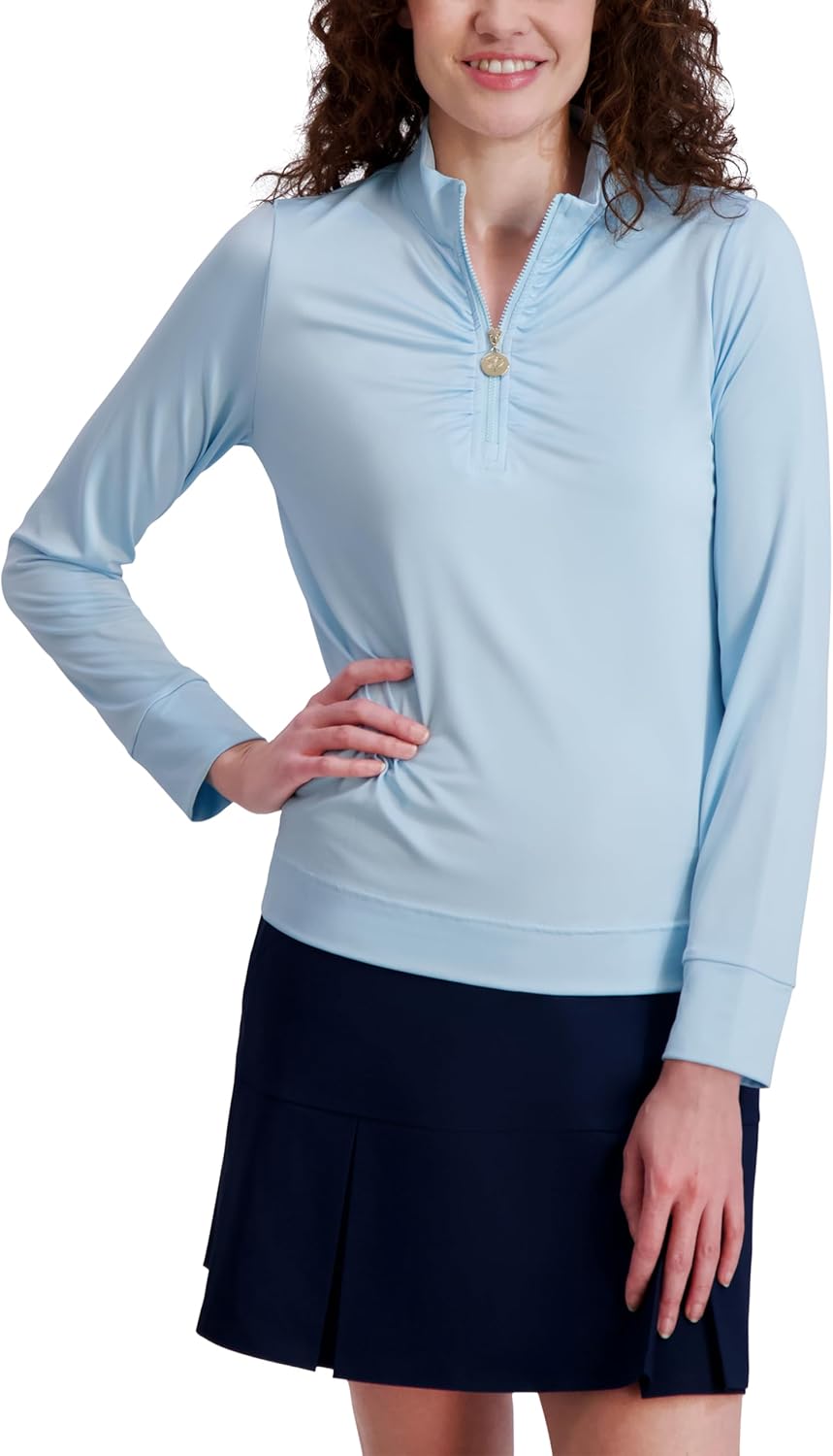 Stella Parker Women's Long Sleeve Quarter Zip Tennis-Golf Polo Top-UPF+, Quick Dry, Moisture Wicking