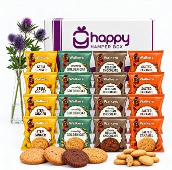 Happy Hamper Box of Biscuits Gift Set, 32 Walkers Biscuits Hamper, 16 Packs