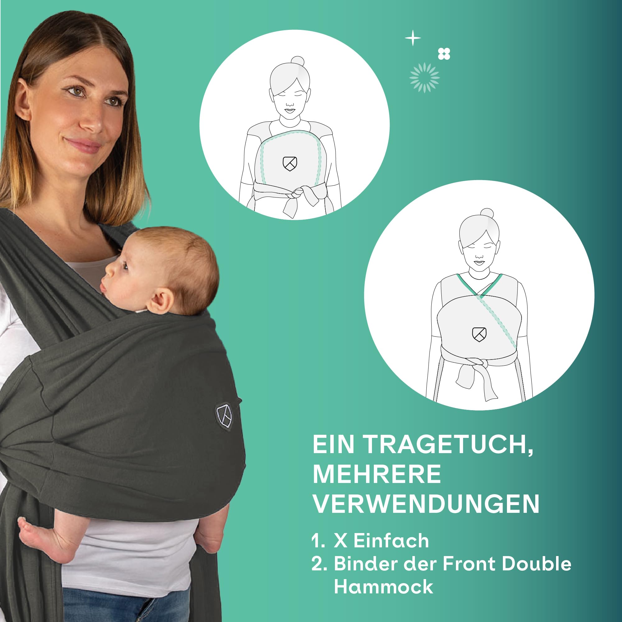 Koala Babycare Babytragetuch - Einfach anzuziehen - Elastisches Tragetuch bis zu 15 kg - Verstellbar und Unisex - 5