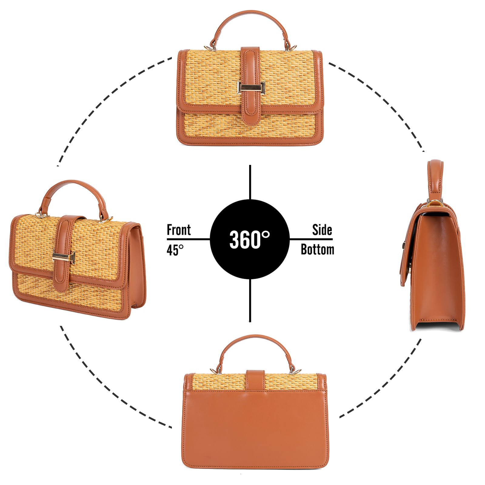 boshiho Borsa a tracolla da donna in paglia intrecciata stile Raffia, borsa da spiaggia con manico superiore, borsa a tracolla per vacanze estive