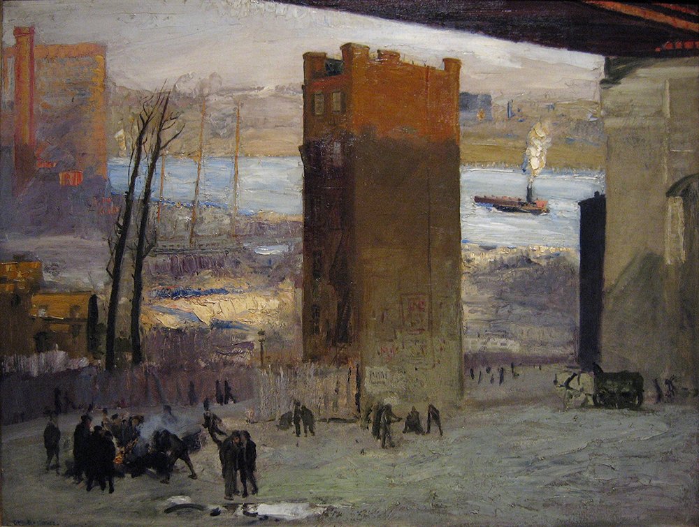 Cuadro George Bellows The Lone Tenement: pintura decorativa mate con marco marrón mediano