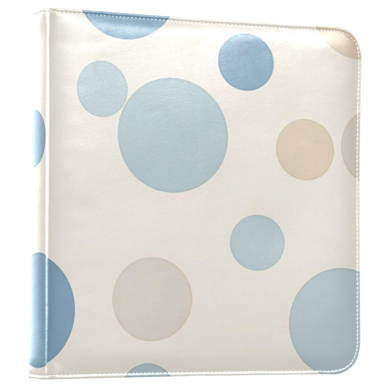 JIPONI Plain Blue Bobby Round Large Photo Album, DIY Leather Cover Scrapbook Albums for 4x6 5x7 6x8 Pictures, Self Adhesive Memory Book for Wedding, Baby, Family