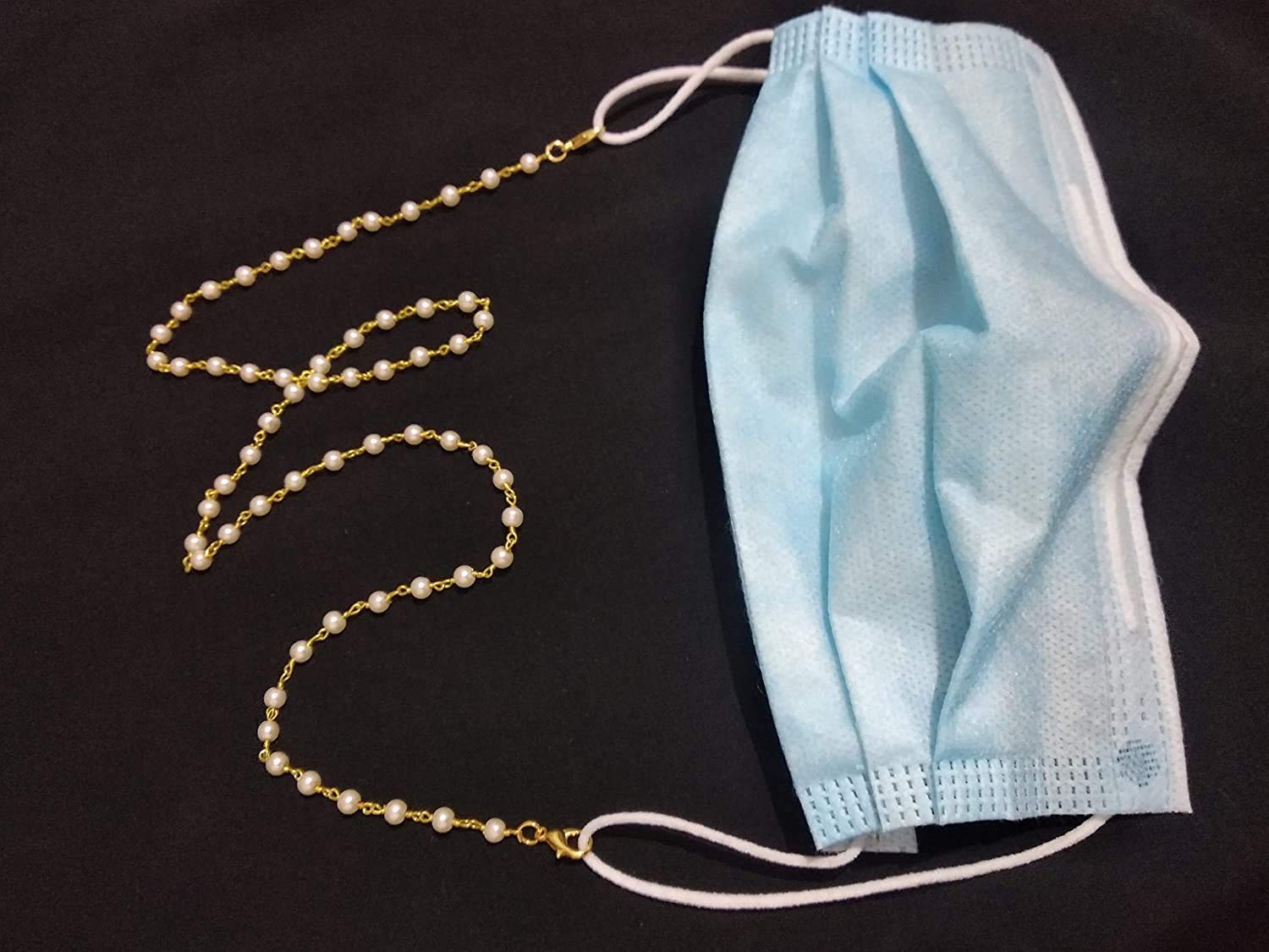 Set of 3 Silver & Pearl 22 Inch Mask Chains with Box