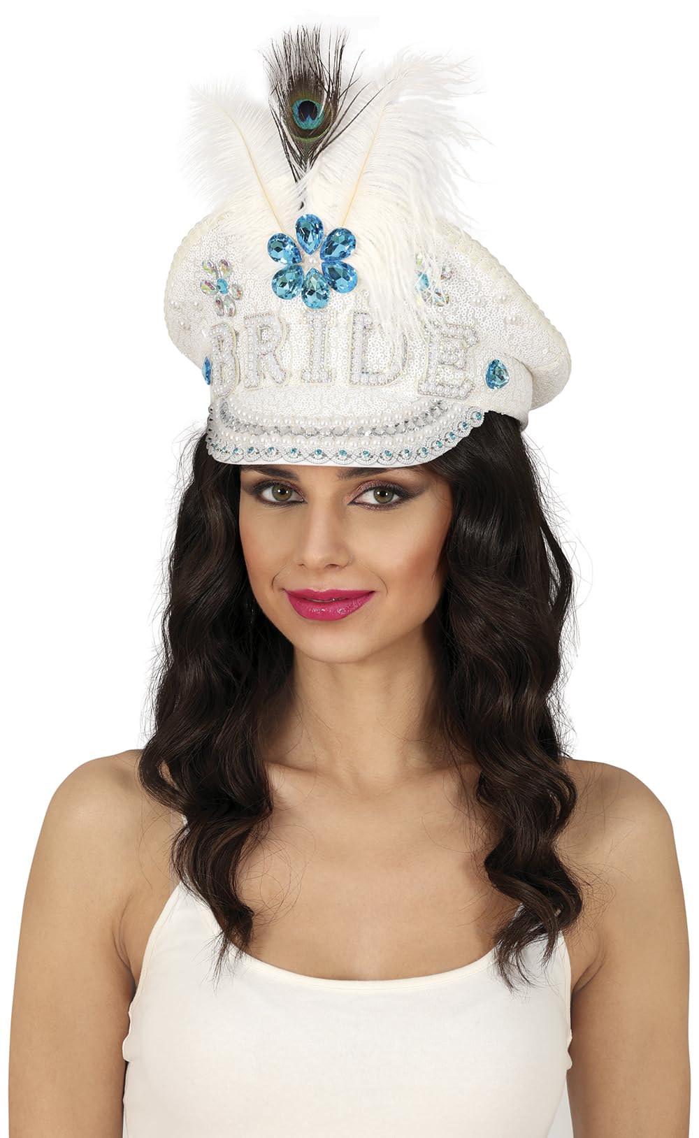 FIESTAS GUIRCA PRIDE POLICE CAP WITH FEATHERS AND PEDRERIA, ADULT